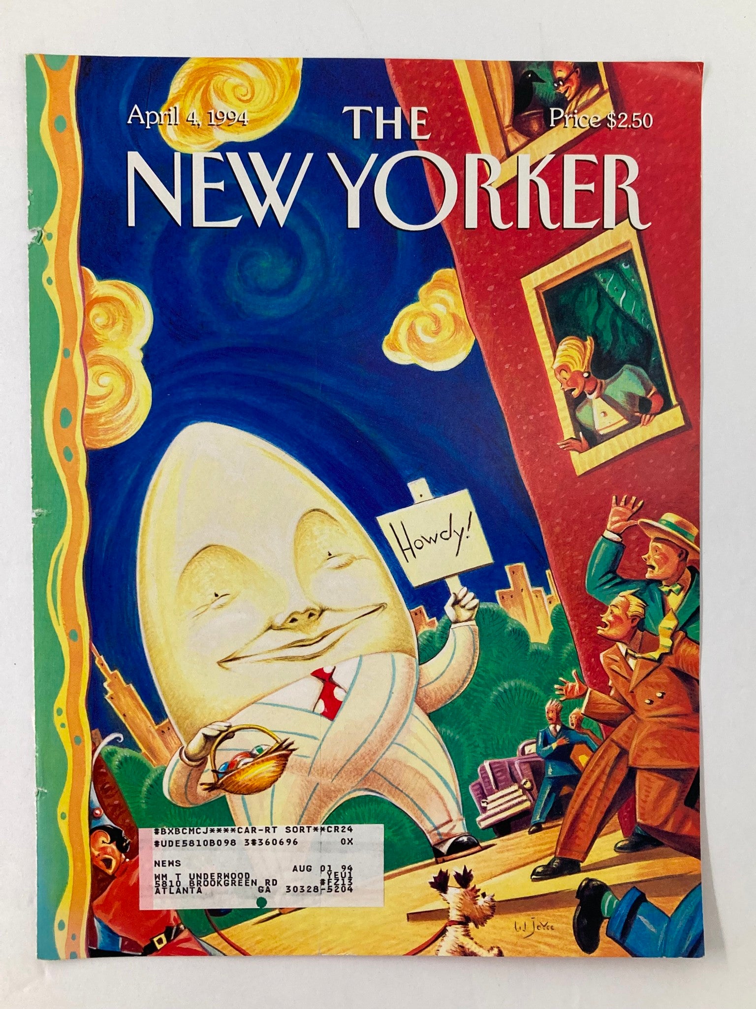 COVER ONLY edition of The New Yorker from April 4, 1994 showing 'The Egg Man' by William Joyce, displaying an imaginative illustration and playful elements.