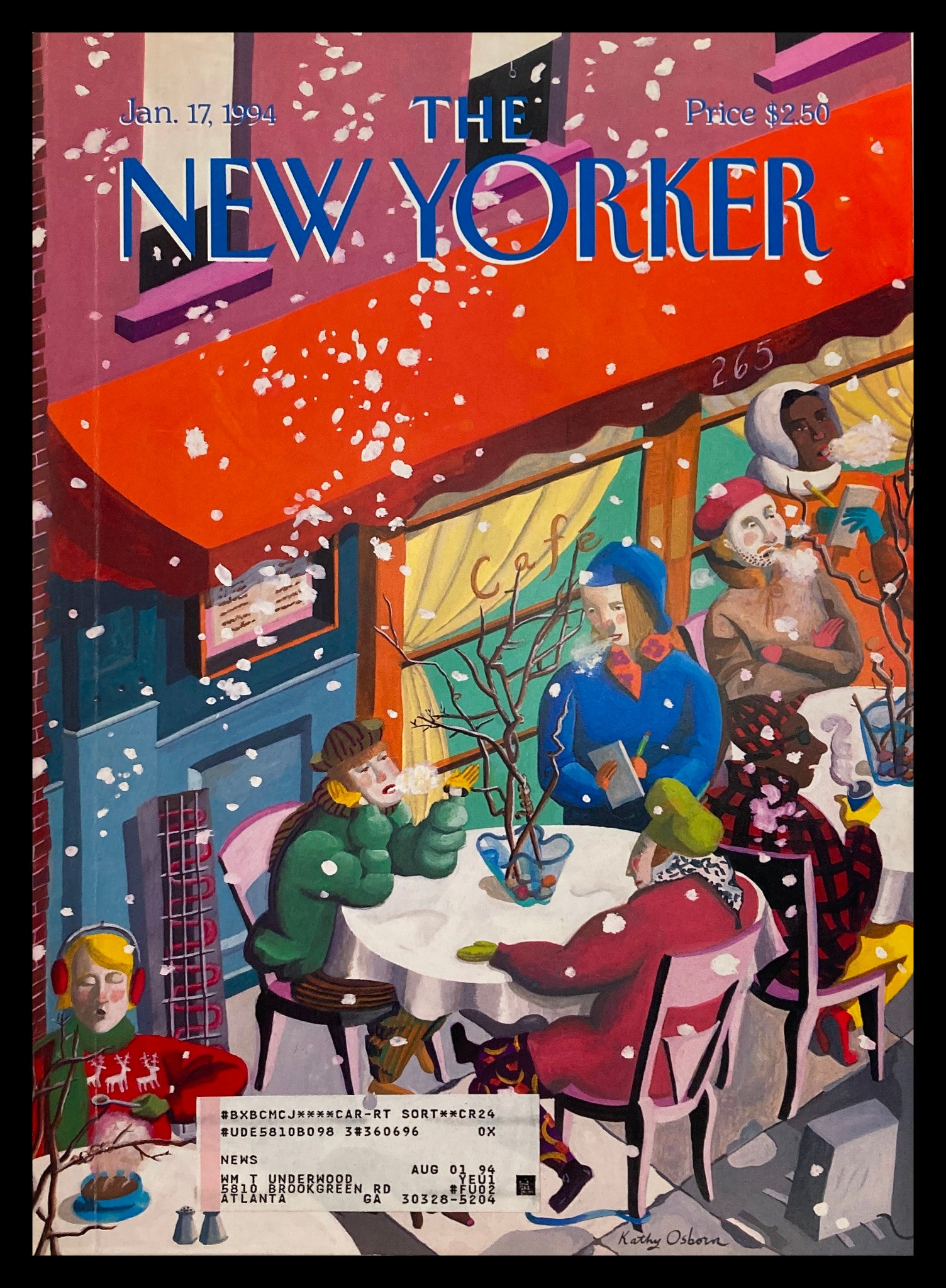 COVER ONLY The New Yorker January 17 1994 The Diehard Cafe by Kathy Osborn