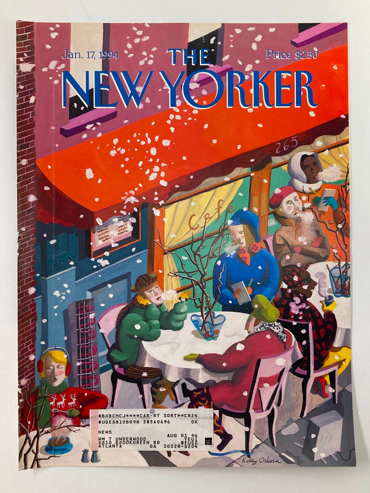 COVER ONLY The New Yorker January 17 1994 The Diehard Cafe by Kathy Osborn