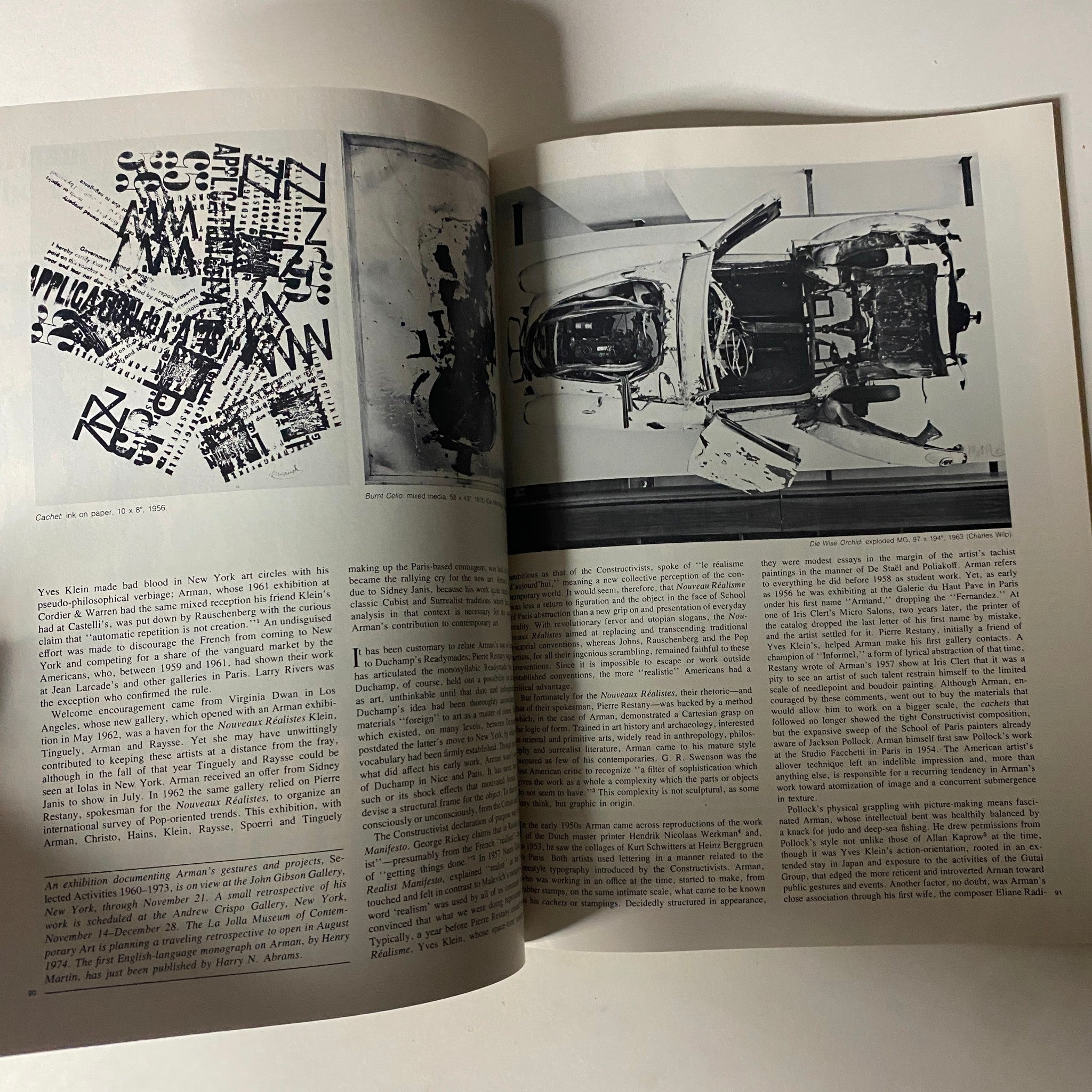 Art in America Magazine November 1973 showcasing an article with critical analyses of artists including Yves Klein, highlighting themes in modern art.
