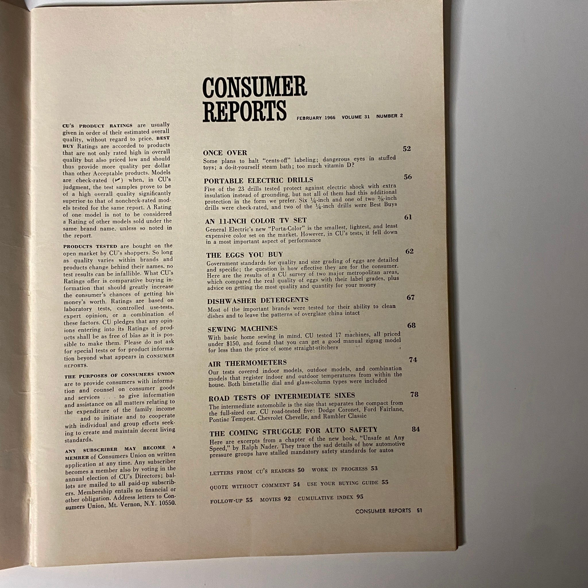 Consumer Reports Magazine February 1966 Sewing Machines Models No Label VG