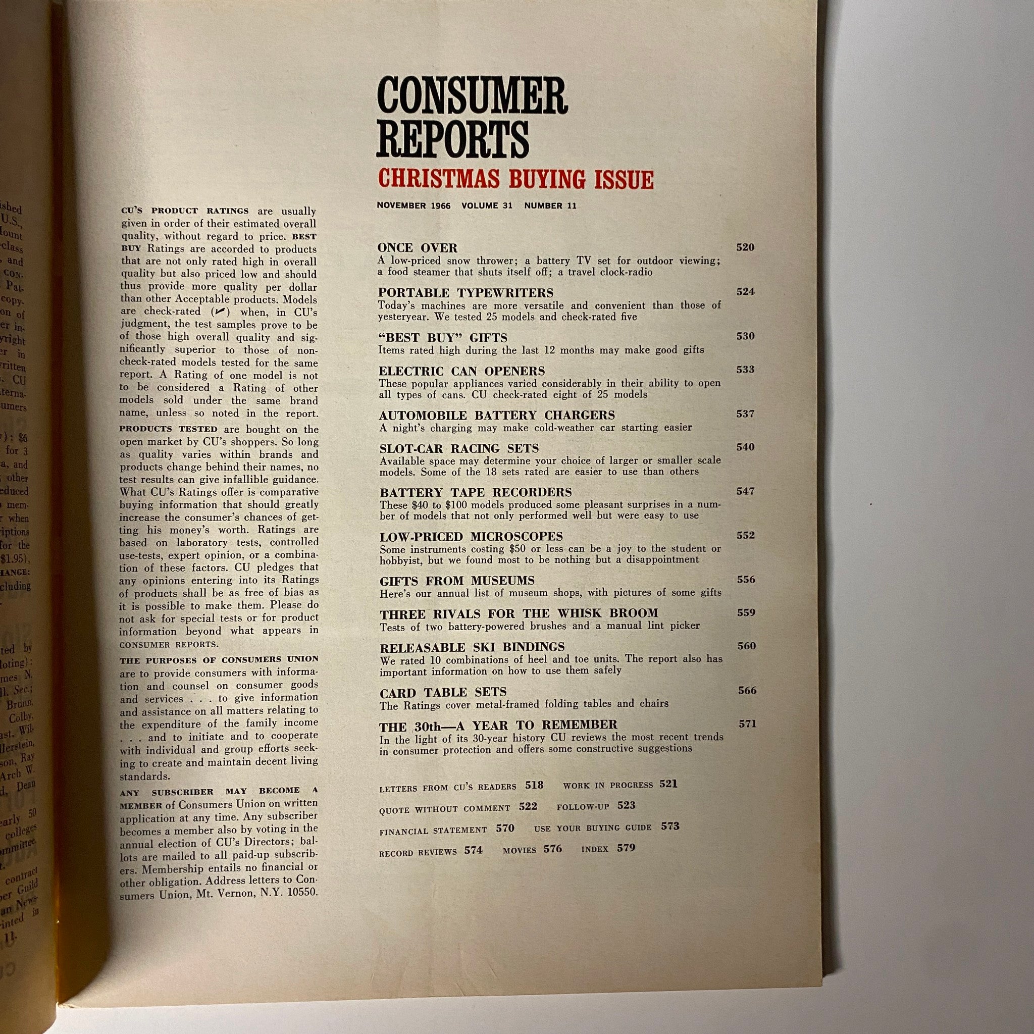 Consumer Reports Magazine November 1966 Christmas Buying Issue No Label