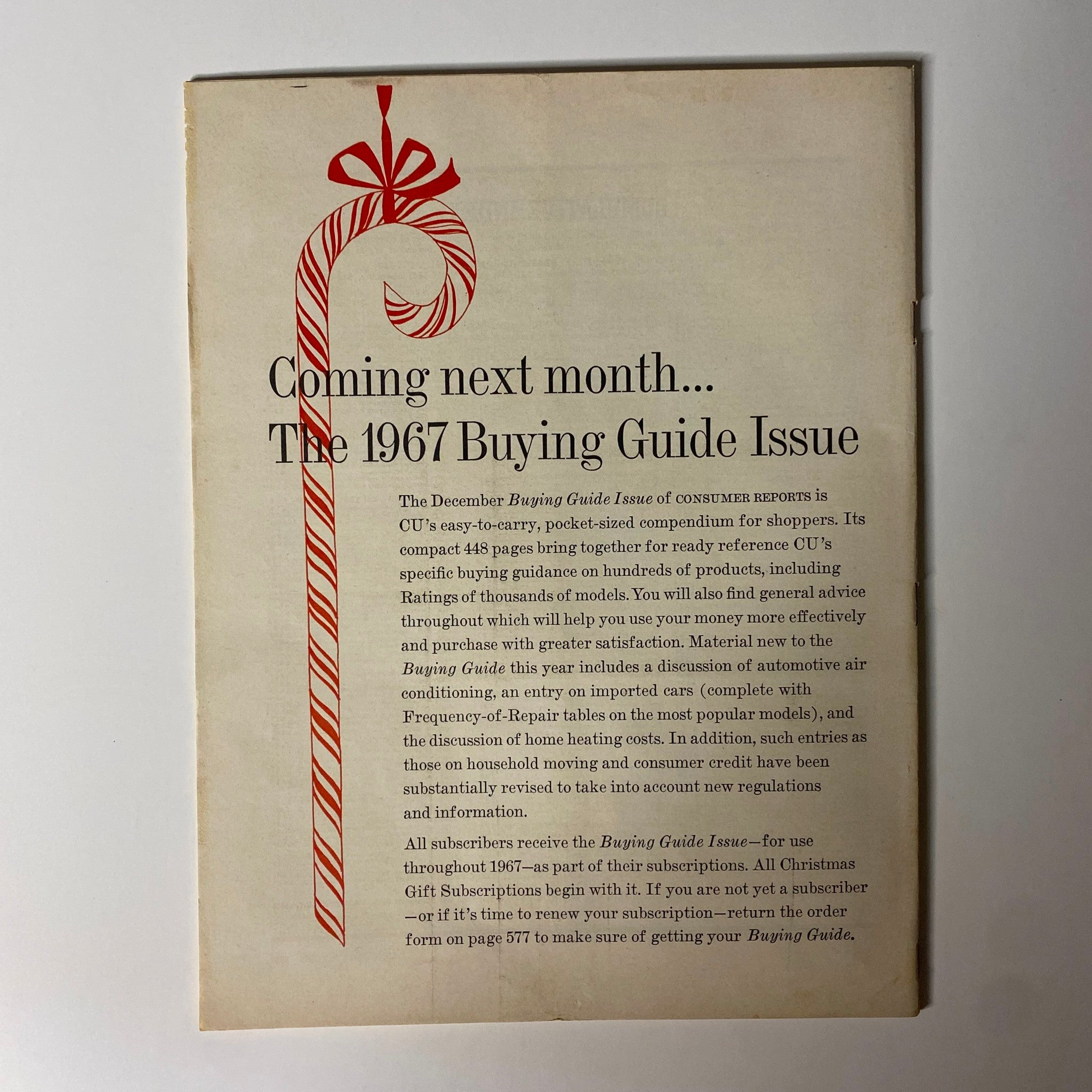 Consumer Reports Magazine November 1966 Christmas Buying Issue No Label