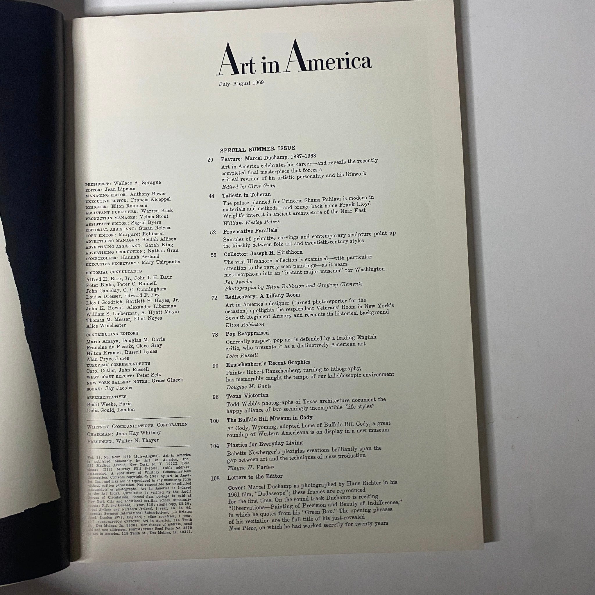 Art in America Magazine July 1969 Marcel Duchamp by Hans Richter No Label VG