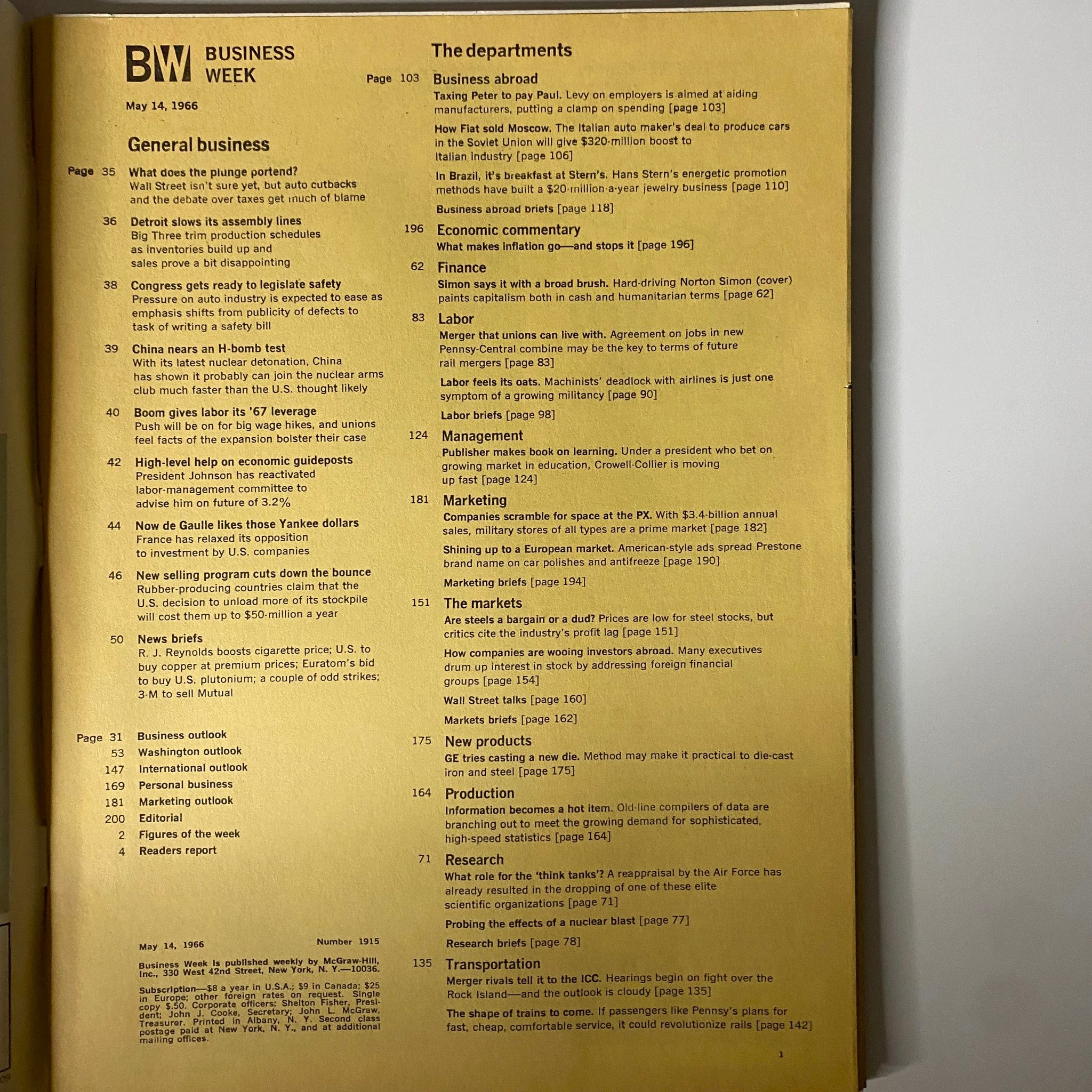 Businessweek Magazine May 14, 1966 Freewheeling Financier Norton Simon