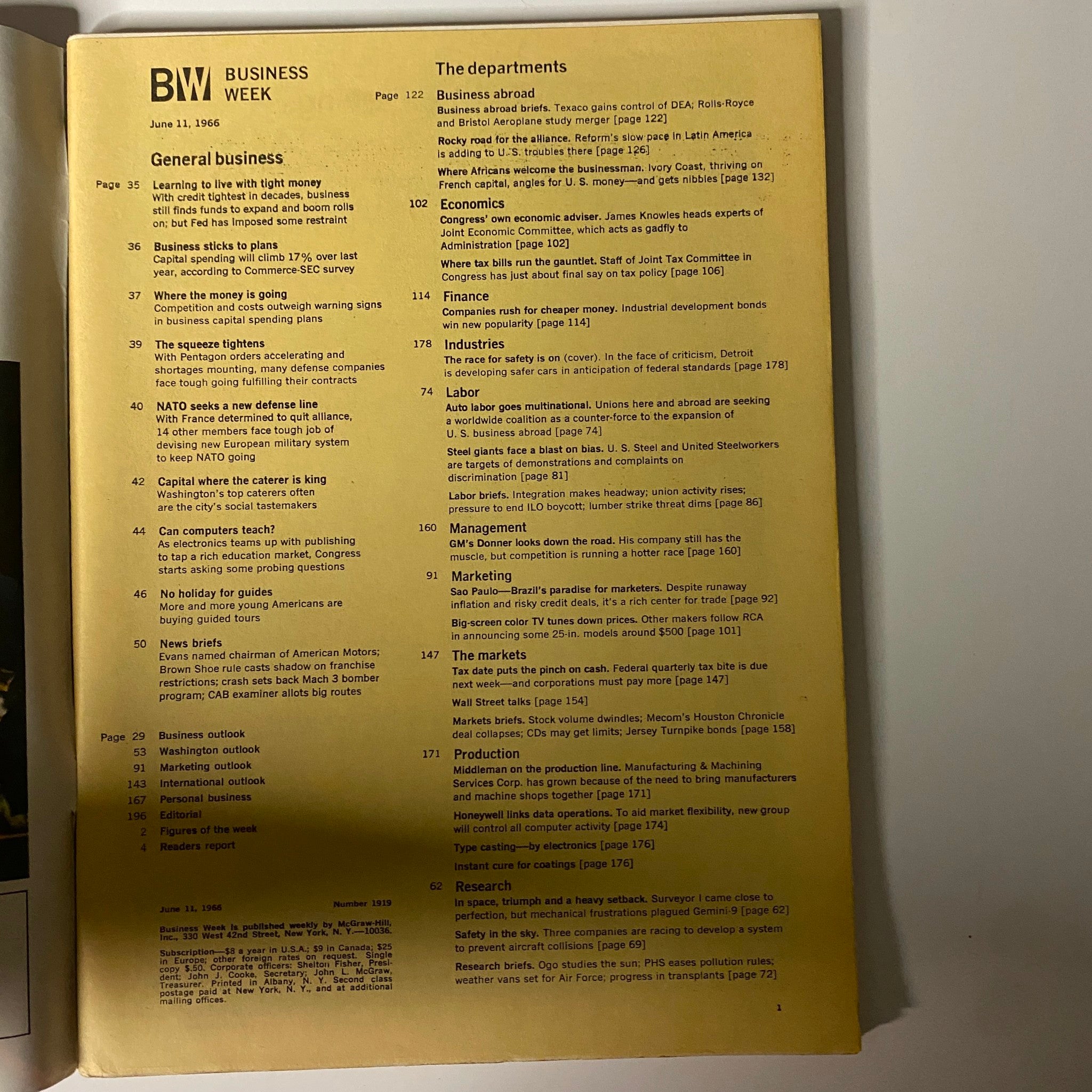 Businessweek Magazine June 11, 1966 The Controversial Safety Issue VG