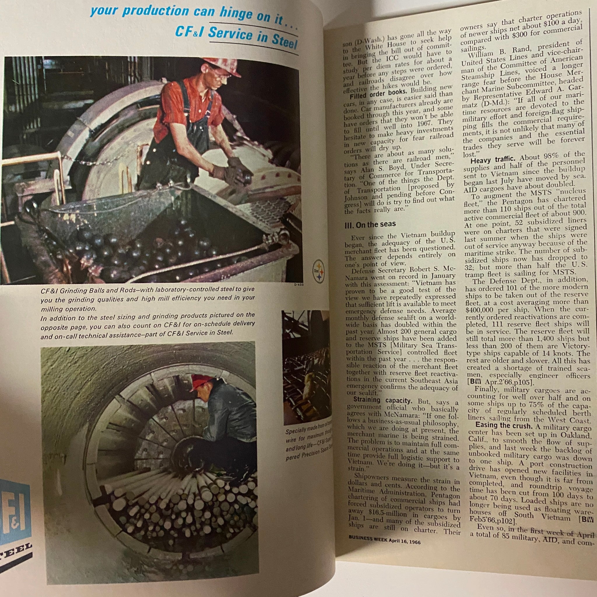 Businessweek Magazine April 16, 1966 Charles Thornton and Roy Ash VG