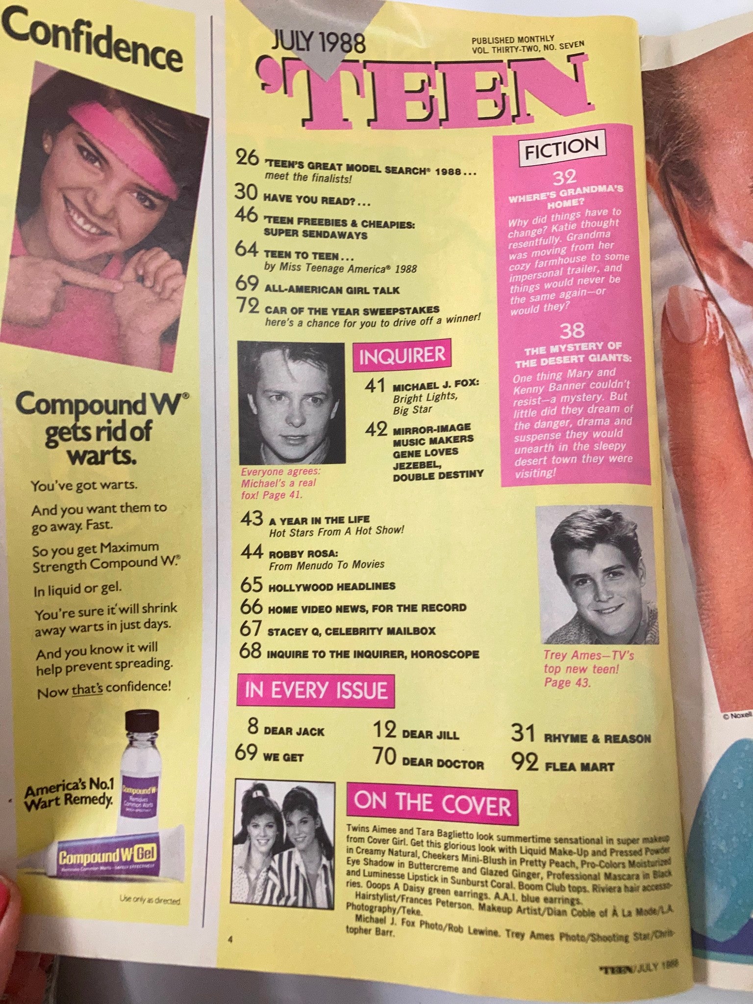 July 1988 issue of Teen Magazine featuring cover girls Aimee and Tara Baglietto, showcasing 80s fashion trends and nostalgic elements.