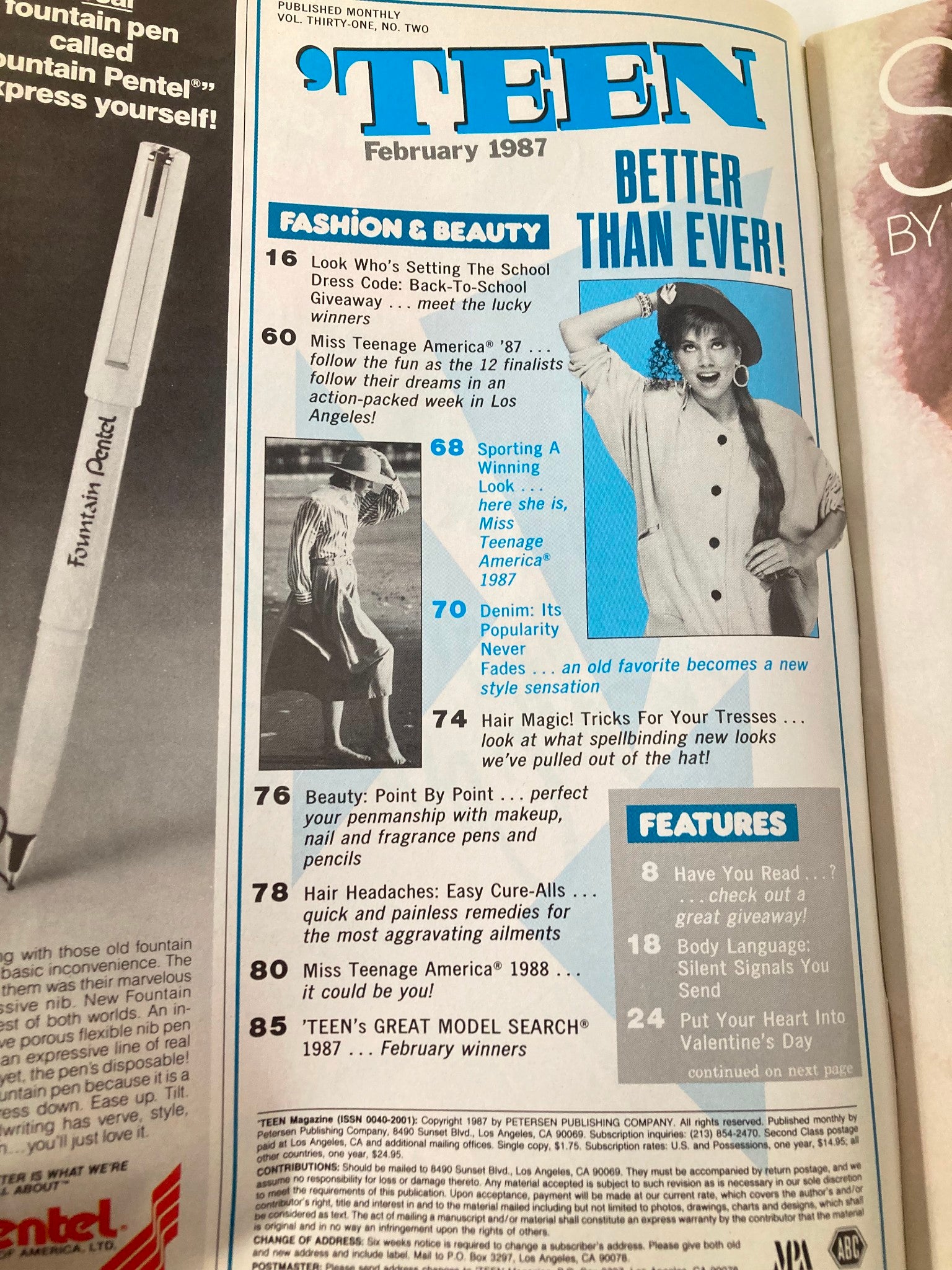 VTG Teen Magazine February 1987 Miss Teenage America Karen Johansen No Label