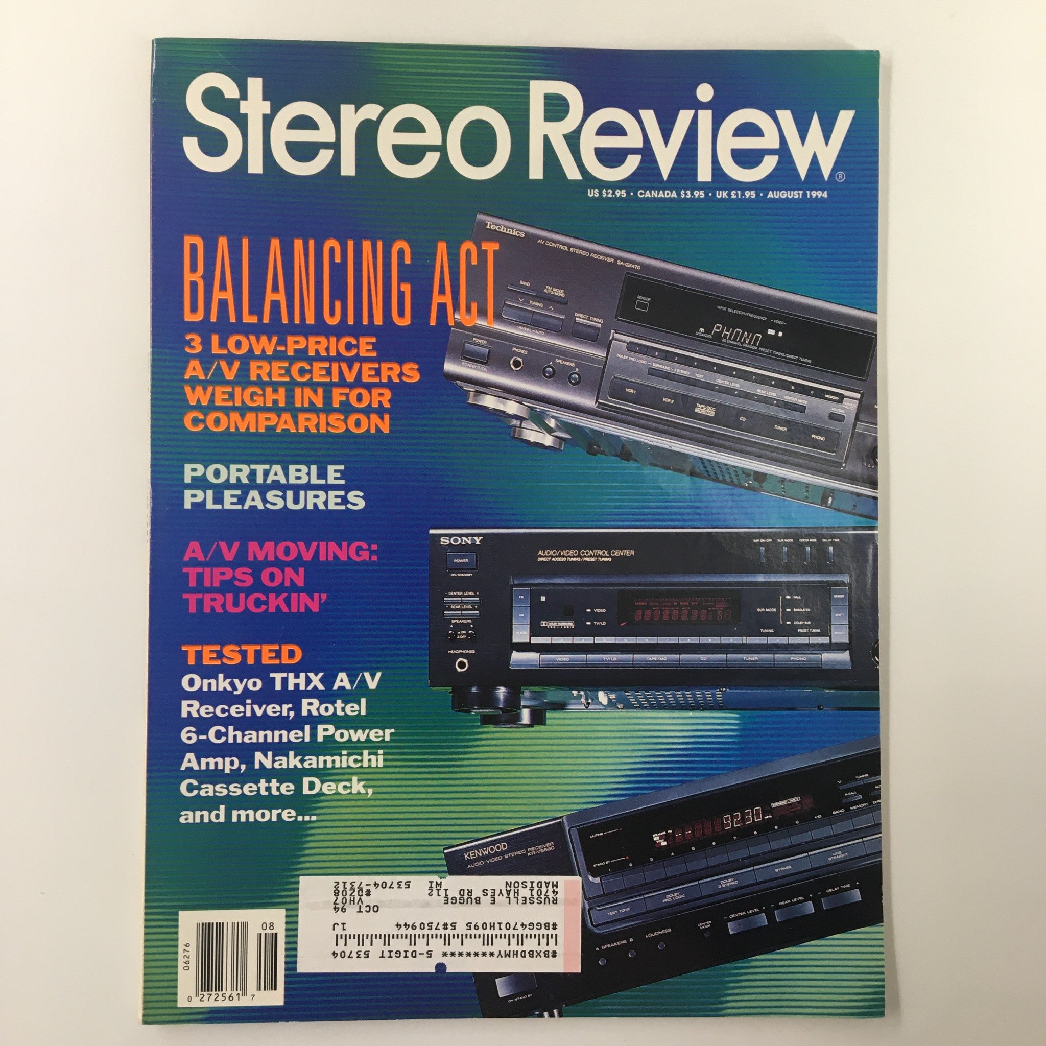 Stereo Review Magazine August 1994 A/V Receivers Weigh In For Comparison