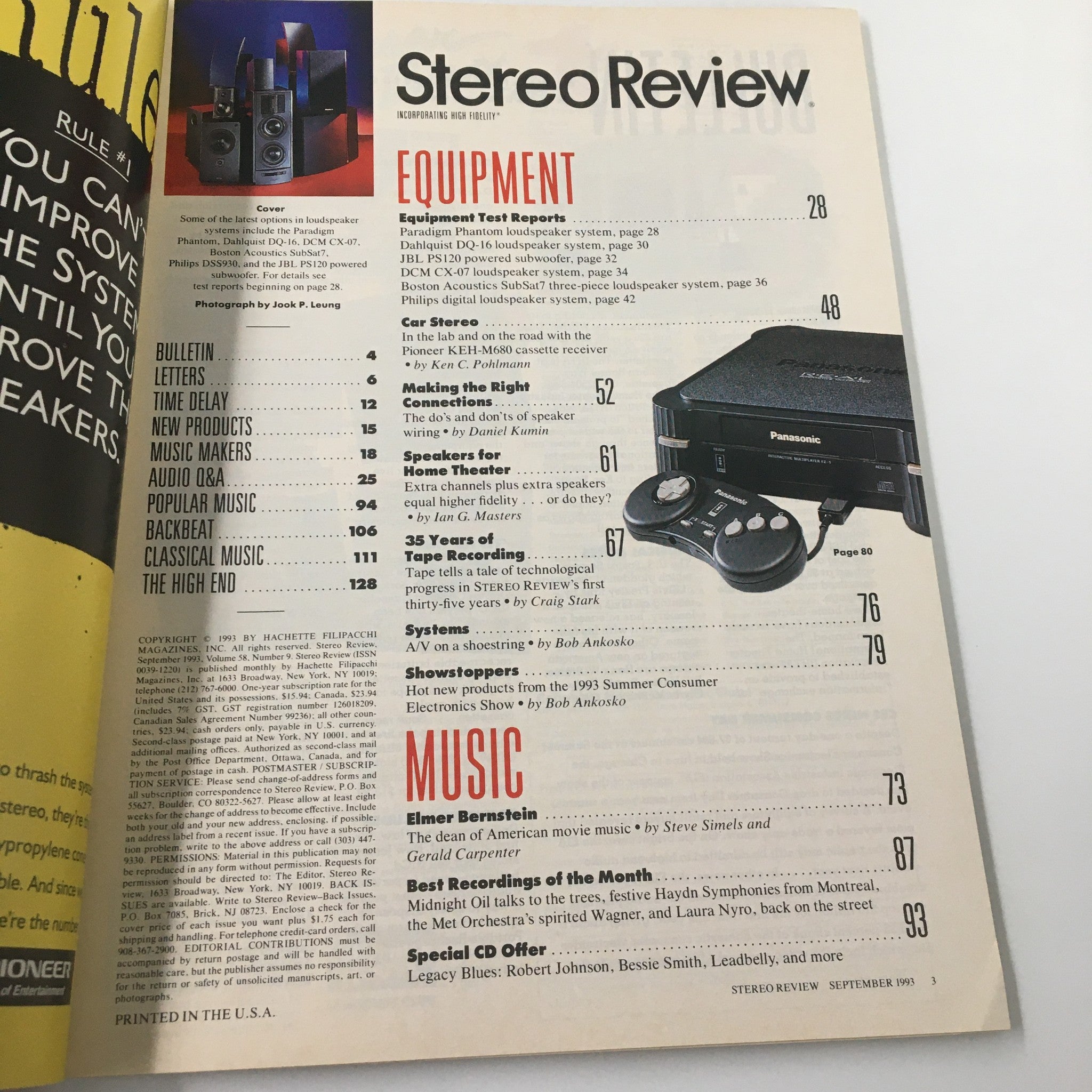 Stereo Review Magazine September 1993 Loudspeakers Home Theater Speakers