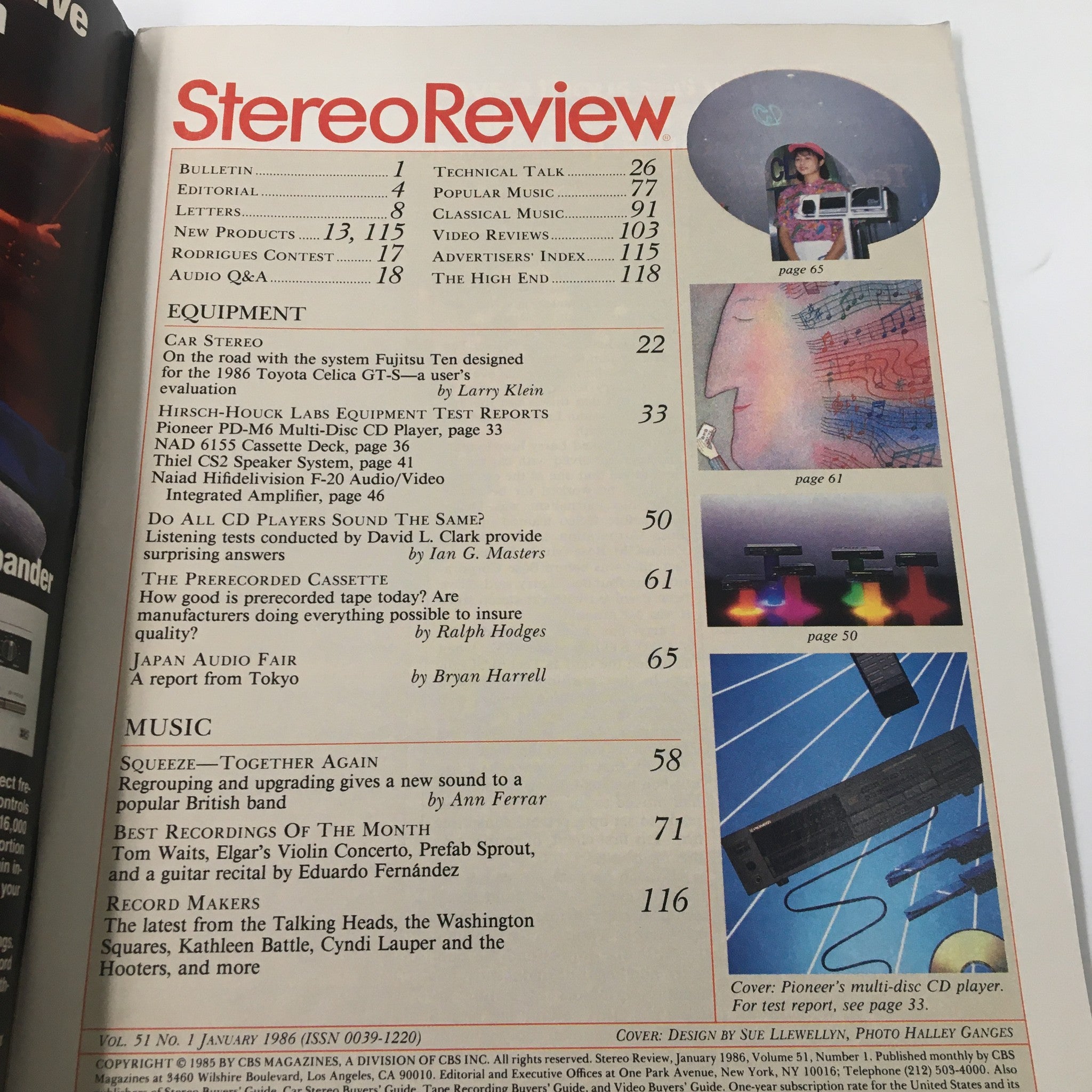 Stereo Review Magazine January 1986 Pioneer's Multi-Disc CD Player For Test