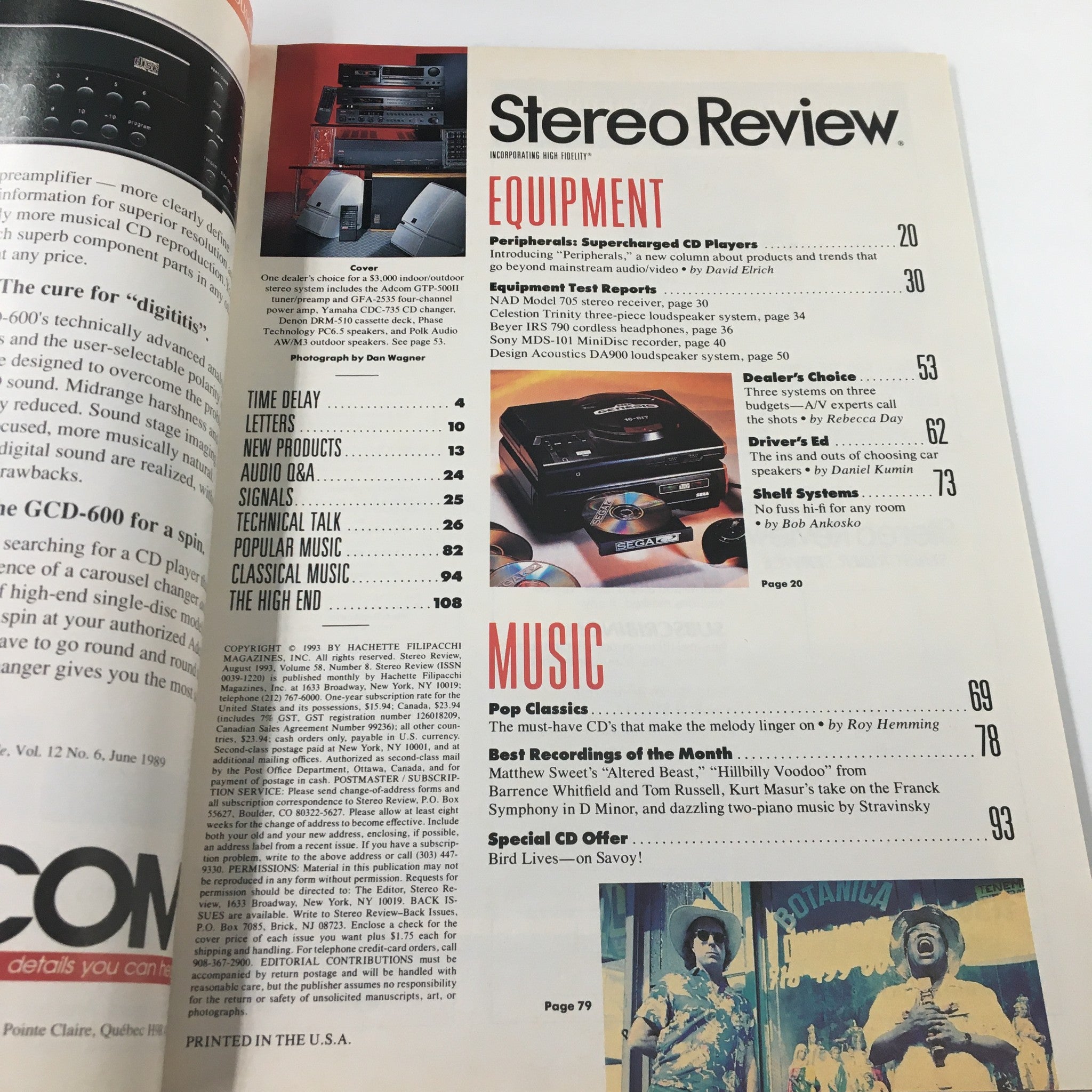 Stereo Review Magazine August 1993 Adcom GTP-500II Tuner/Preamp & GFA-2535 VG