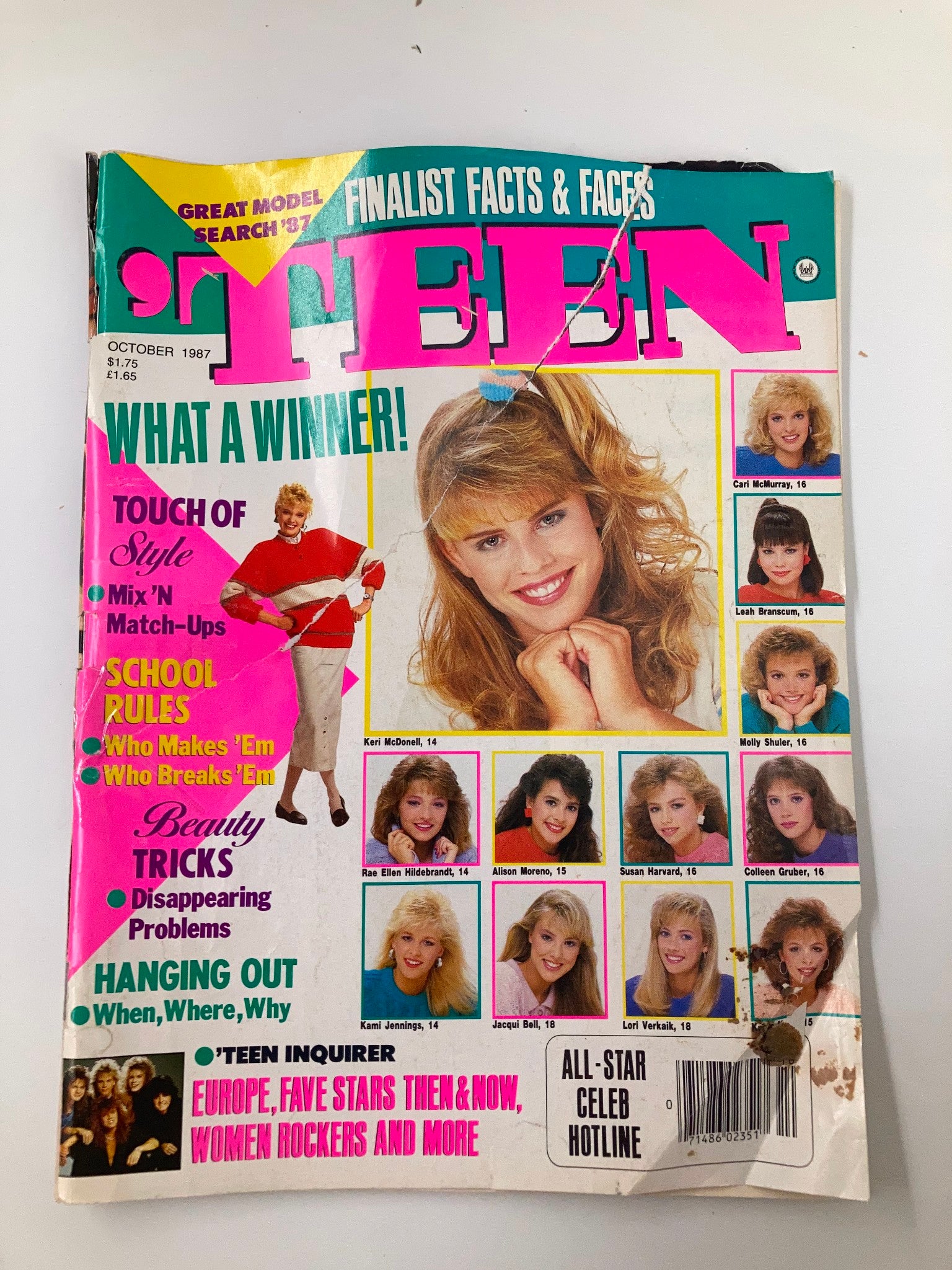 VTG Teen Magazine October 1987 Great Model Search Winner Keri McDonell No Label