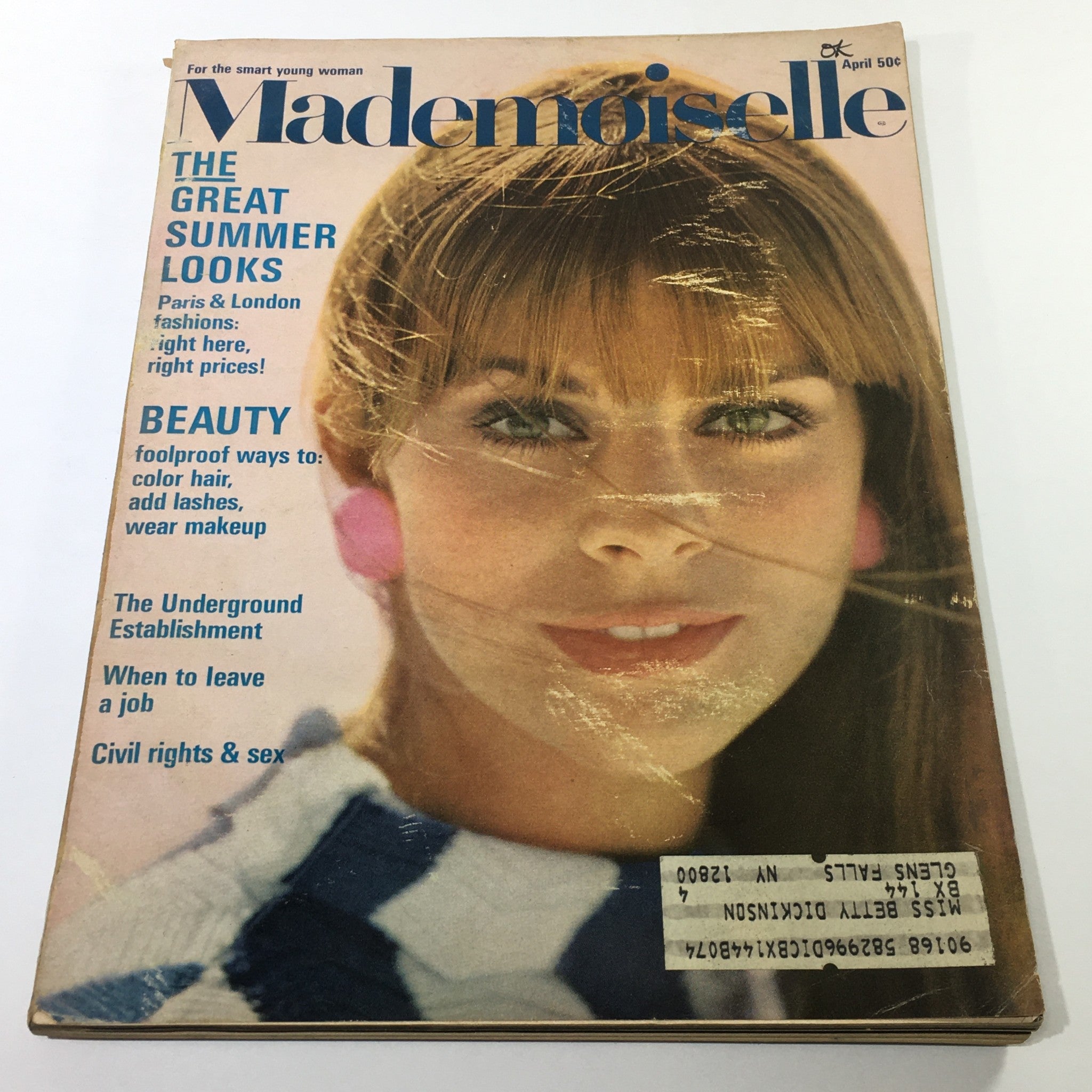 VTG Mademoiselle Magazine: April 1967 - College Beauty Fashion Issue Cover