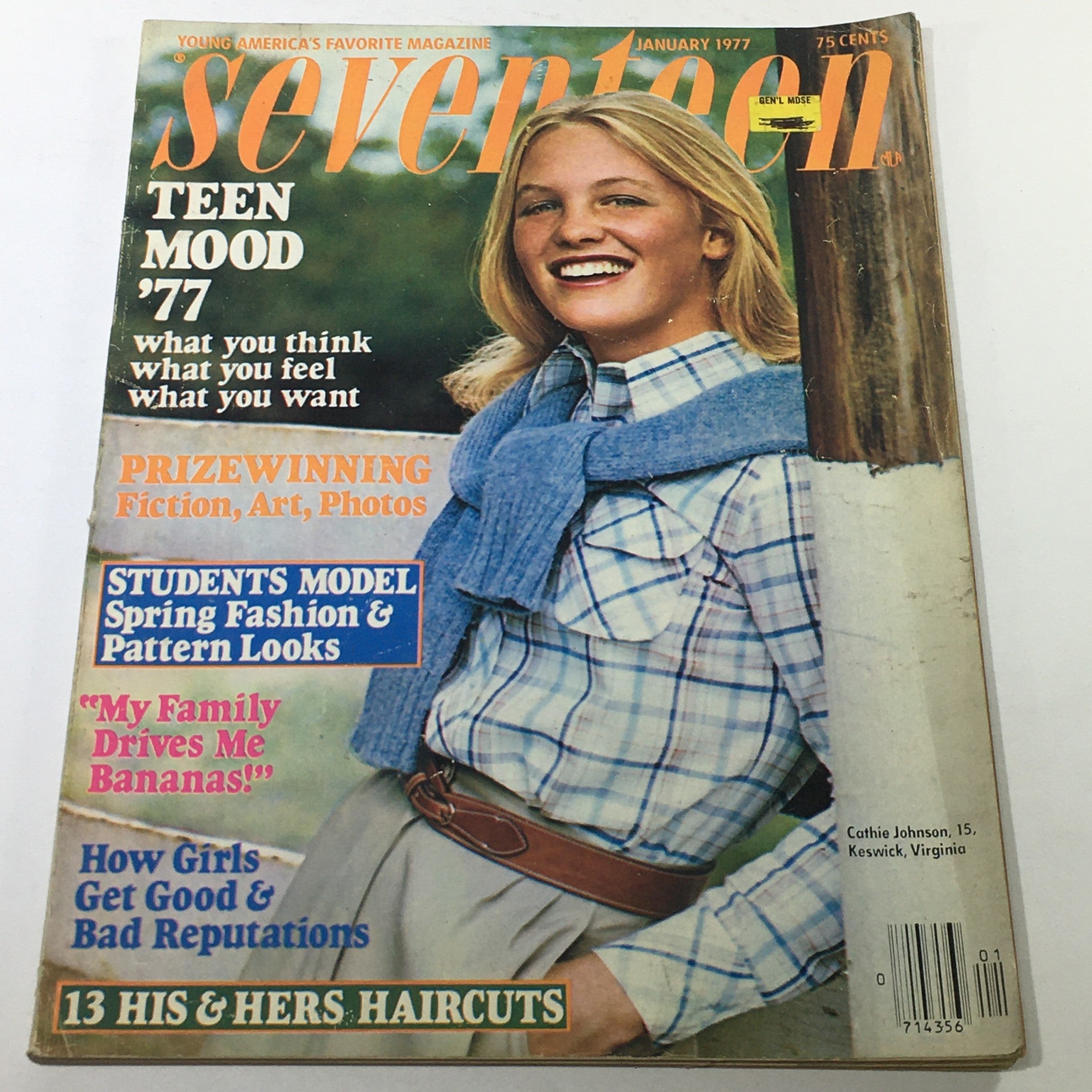 VTG Seventeen Magazine: January 1977 - Cathie Johnson Cover No Label/Newsstand