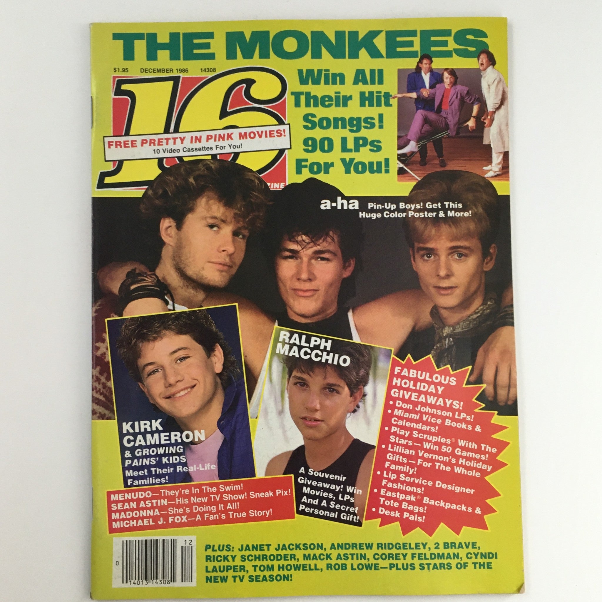 16 Magazine December 1986 A-Ha Band, Kirk Cameron & Ralph Macchio, No Label VG