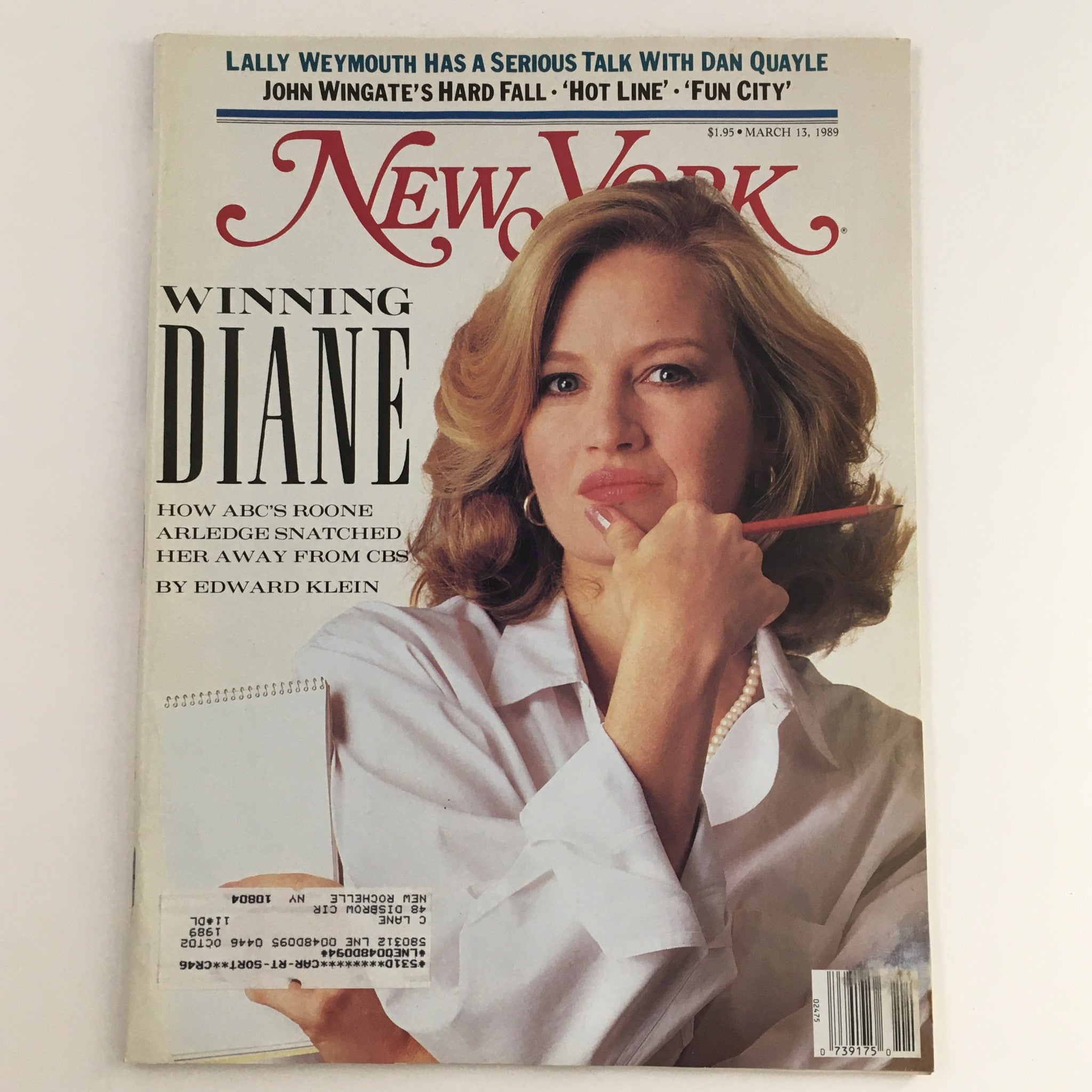 New York Magazine March 13 1989 Broadcaster Diane Sawyer & Lally Weymouth