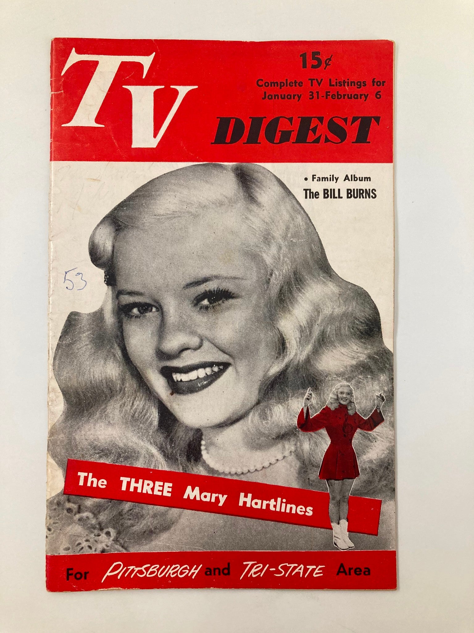 Cover of TV Digest Magazine January 31 1953 featuring Mary Hartline and TV listings for Pittsburgh/Tri-State area.