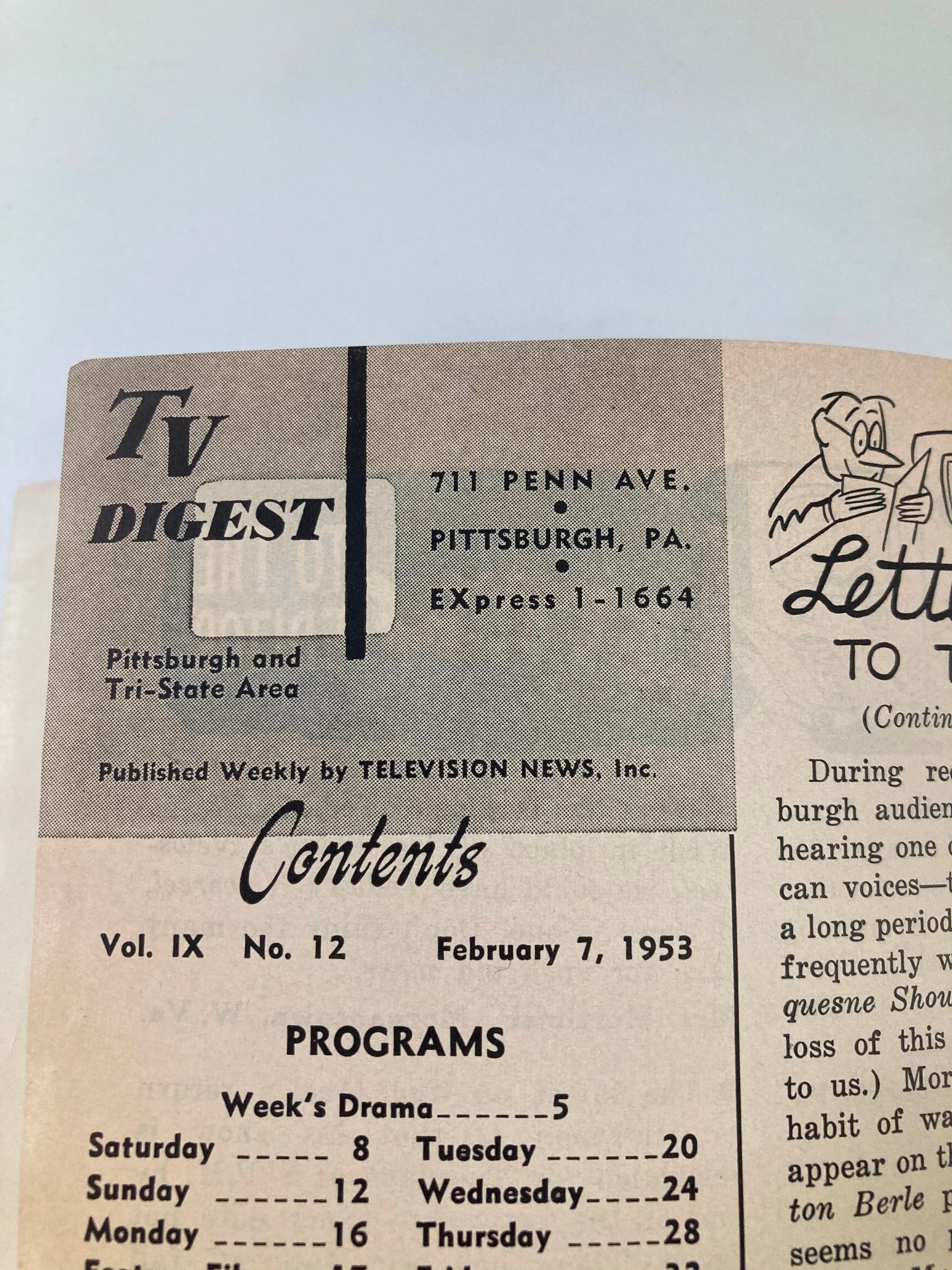 TV Digest Magazine February 7 1953 Ralph Bellamy Pittsburgh/Tri State Edition