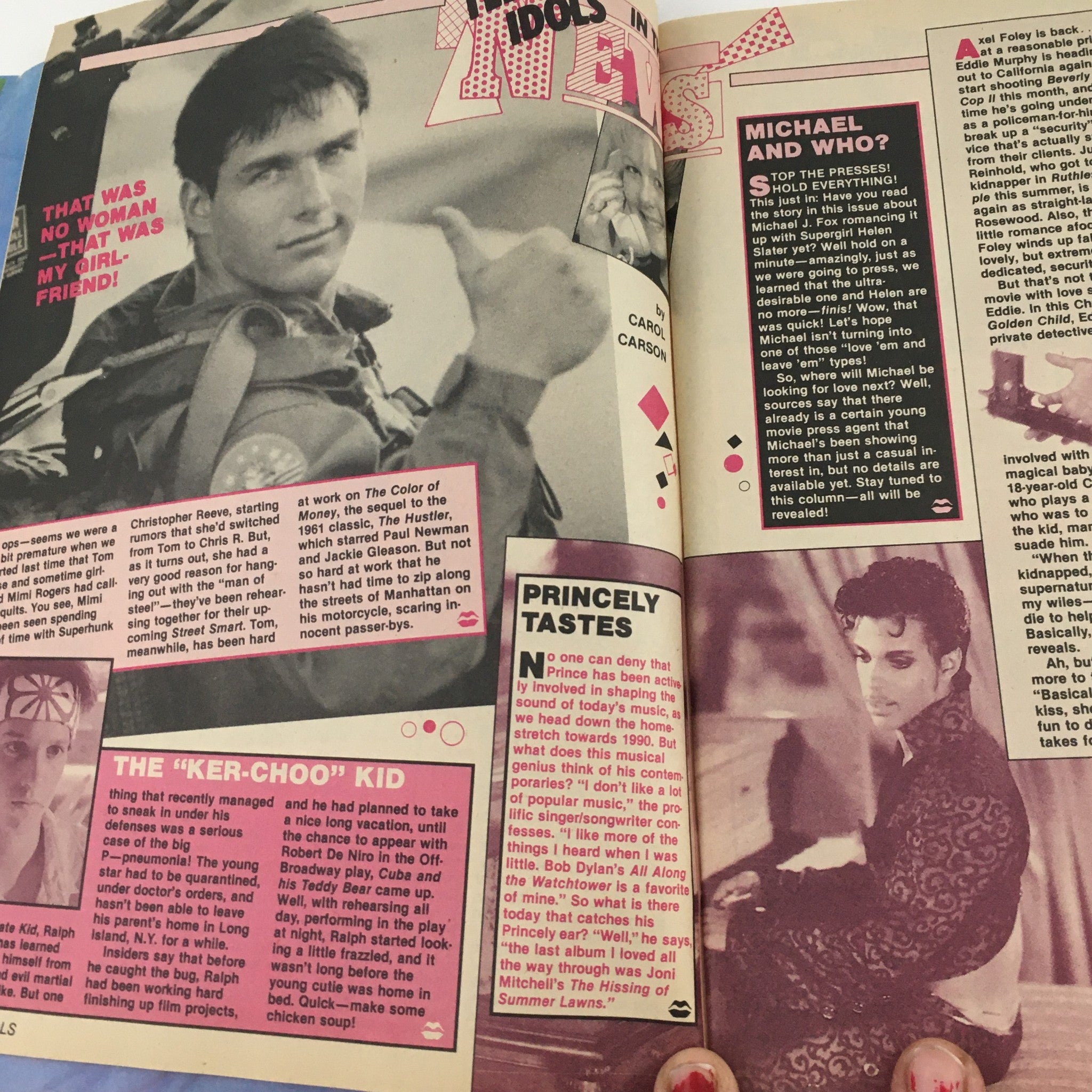 Teen Idols Mania Magazine November 1986 featuring Christopher Reeve and Prince, with articles discussing their careers and popularity during the 80s.