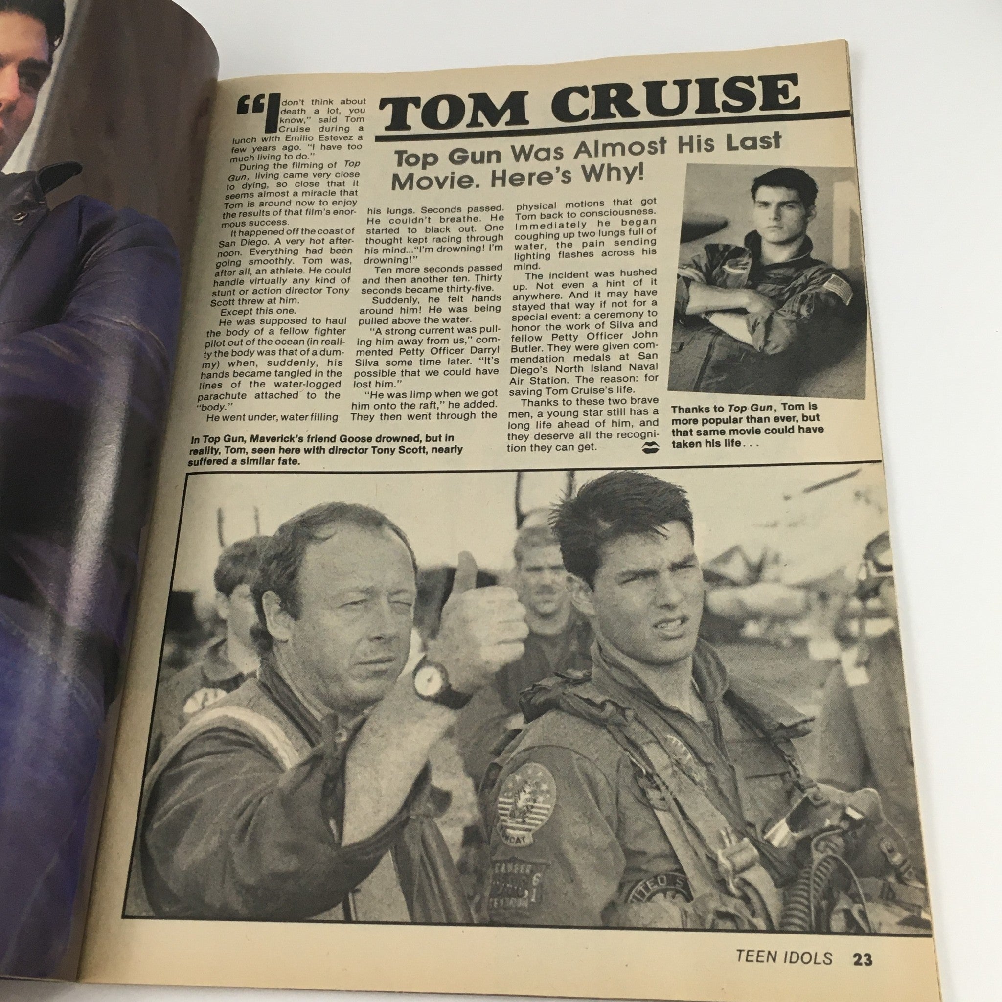 Teen Idols Mania Magazine November 1986 highlighting an article on Tom Cruise, with images capturing the excitement around the movie Top Gun.