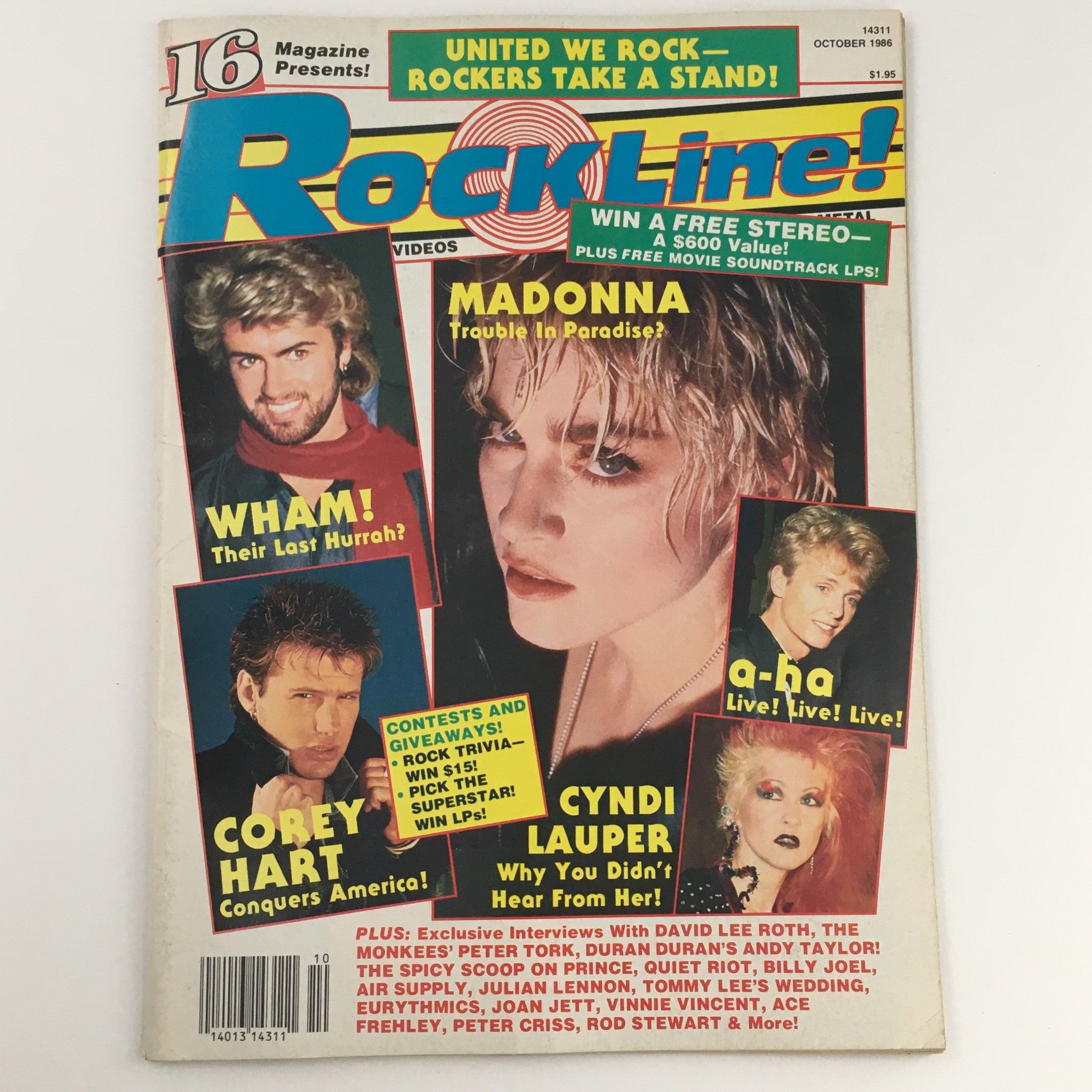 16 Magazine Rockline! October 1986 Wham! Band & Corey Heart & Madonna, No Label