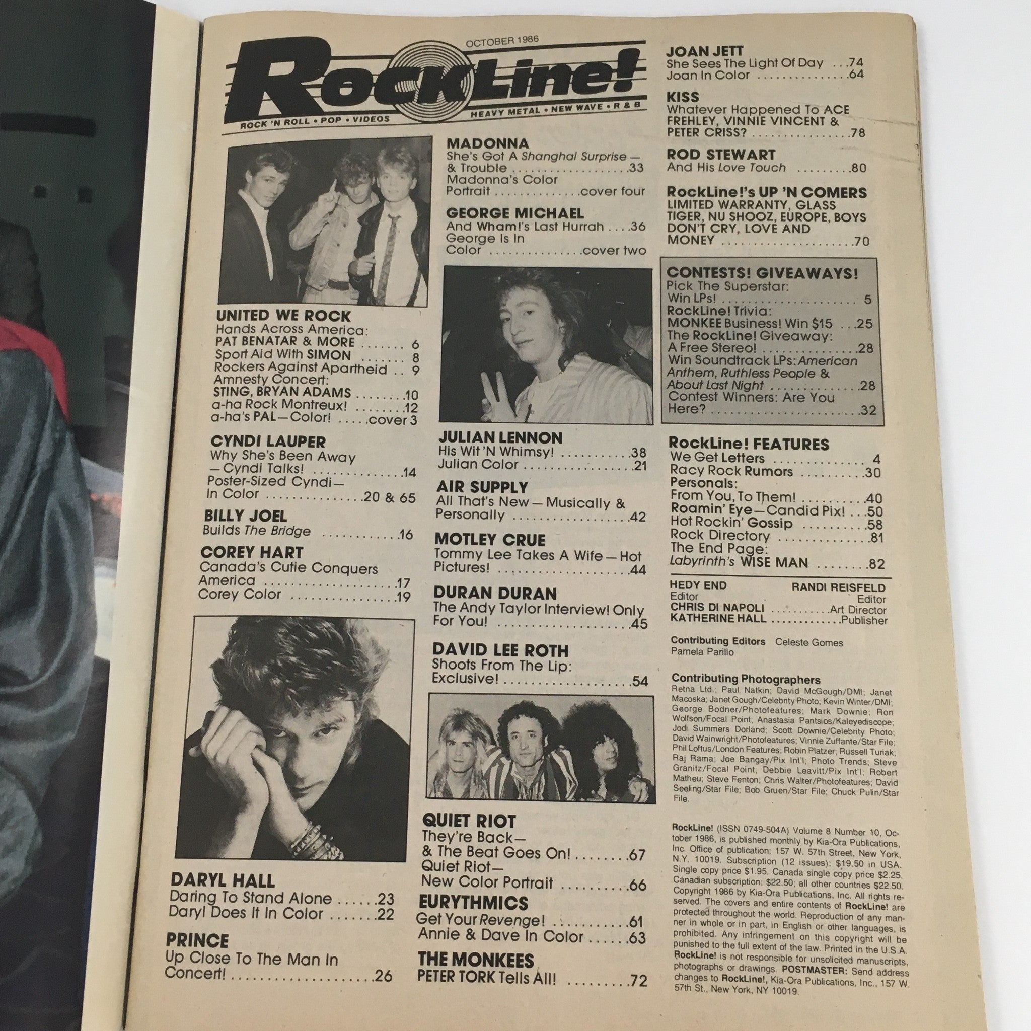 16 Magazine Rockline! October 1986 Wham! Band & Corey Heart & Madonna, No Label