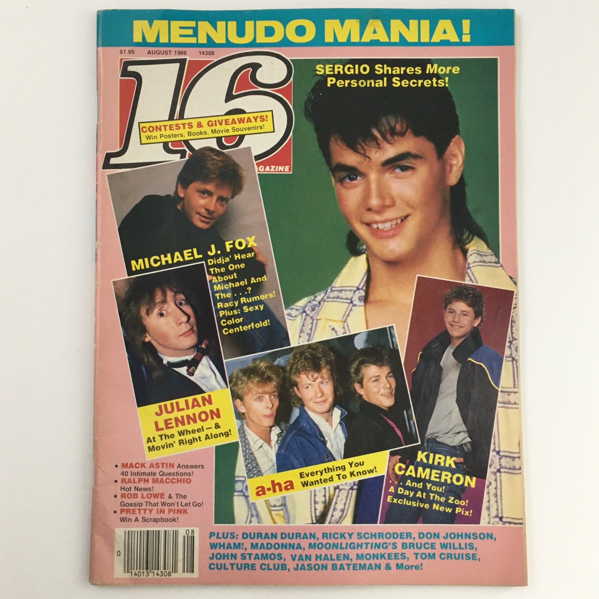 16 Magazine August 1986 Michael J. Fox, Sergio Gonzalez & Julian Lennon No Label