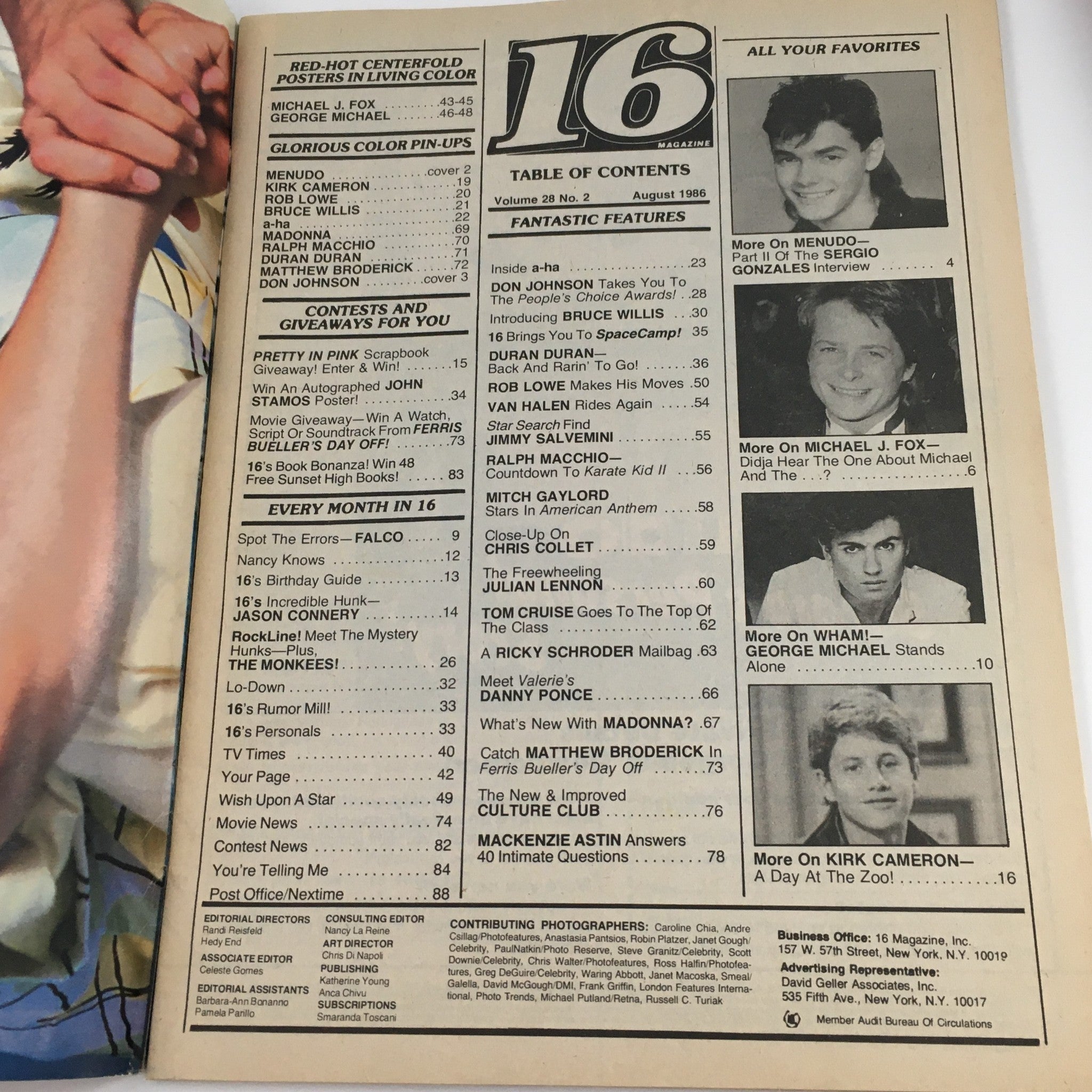 16 Magazine August 1986 Michael J. Fox, Sergio Gonzalez & Julian Lennon No Label