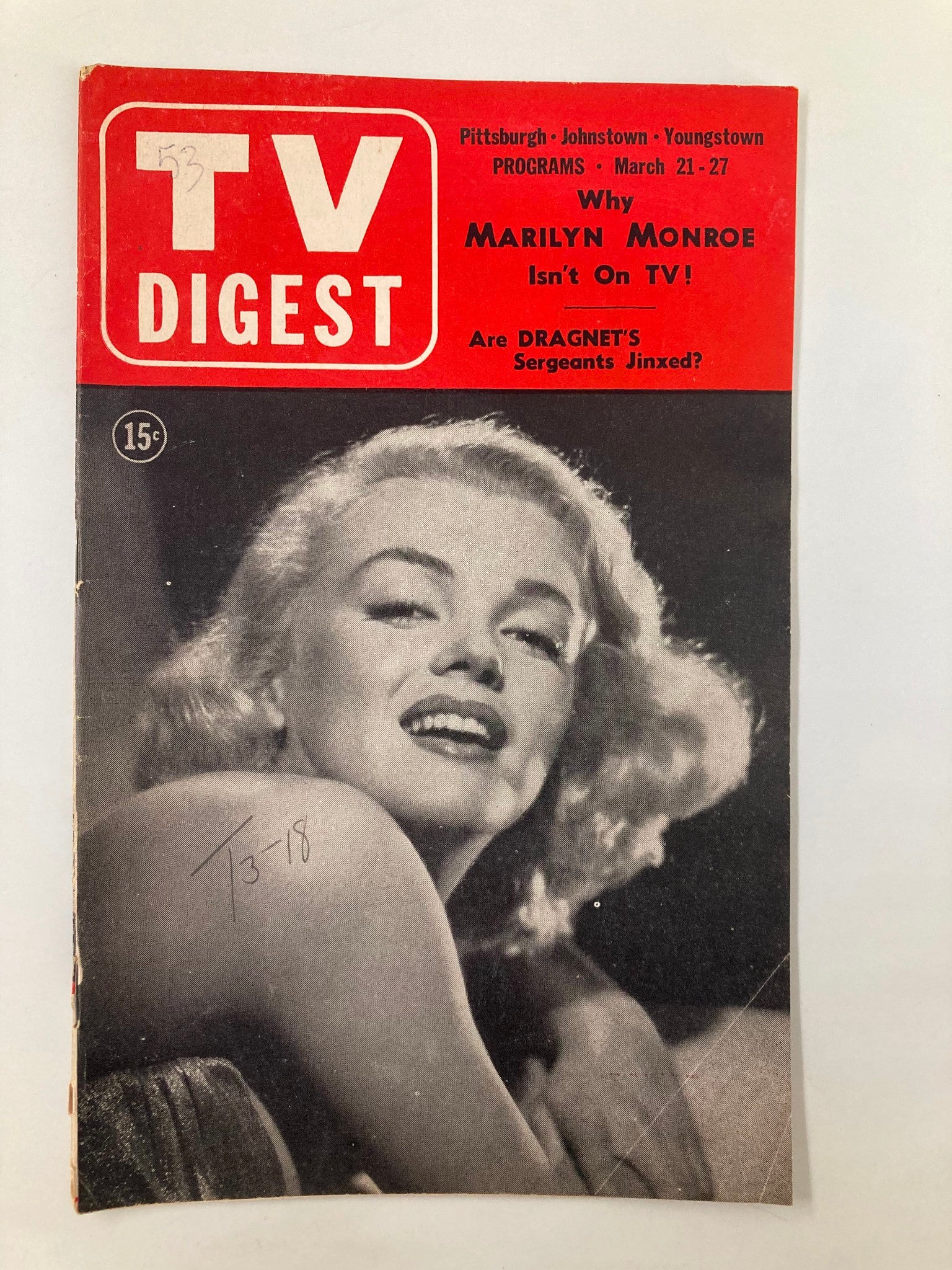 TV Digest Magazine March 21 1953 Marilyn Monroe Pittsburgh/Tri State Edition