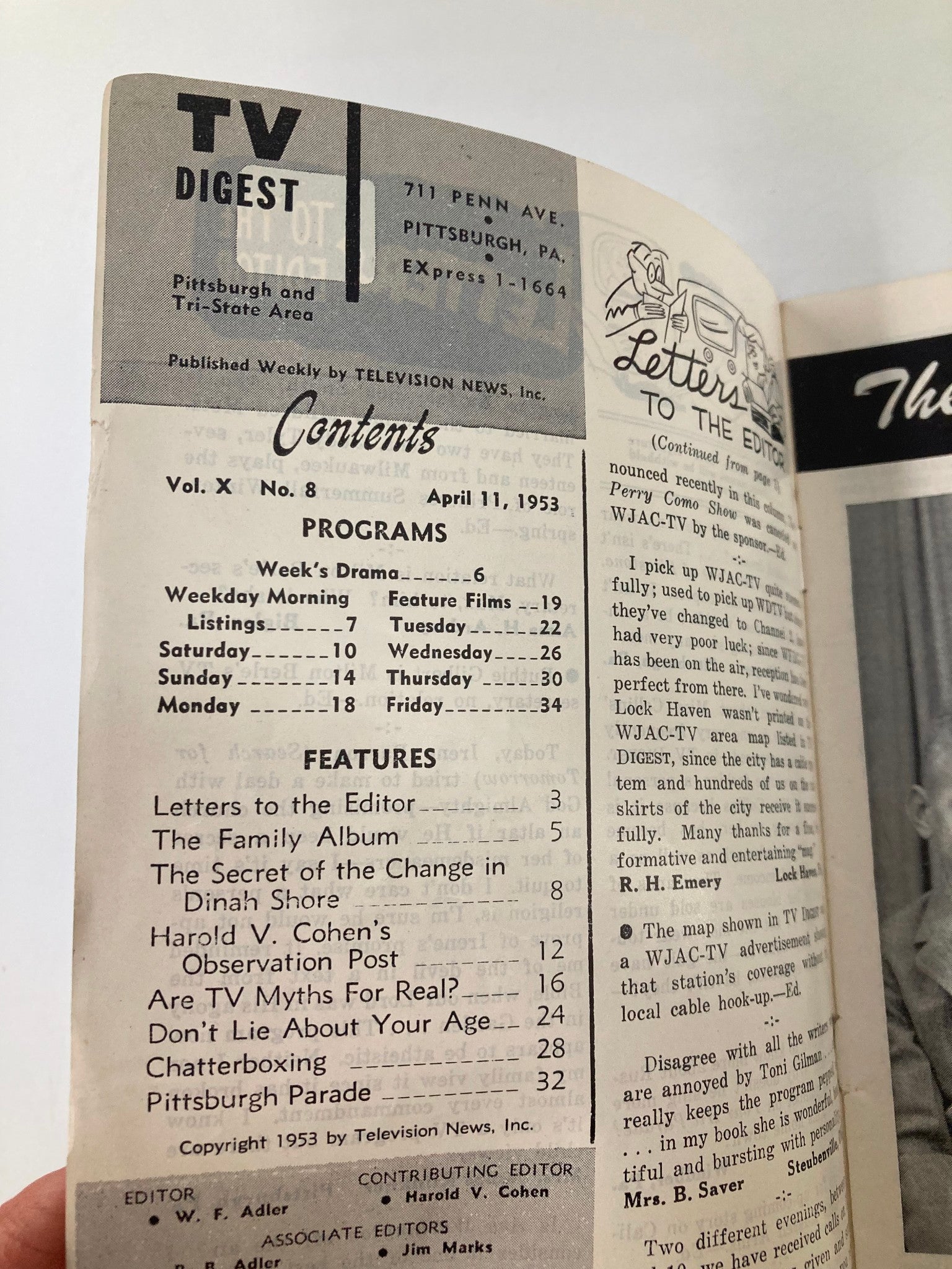 TV Digest Magazine April 11 1953 Dinah Shore Pittsburgh/Tri State Edition