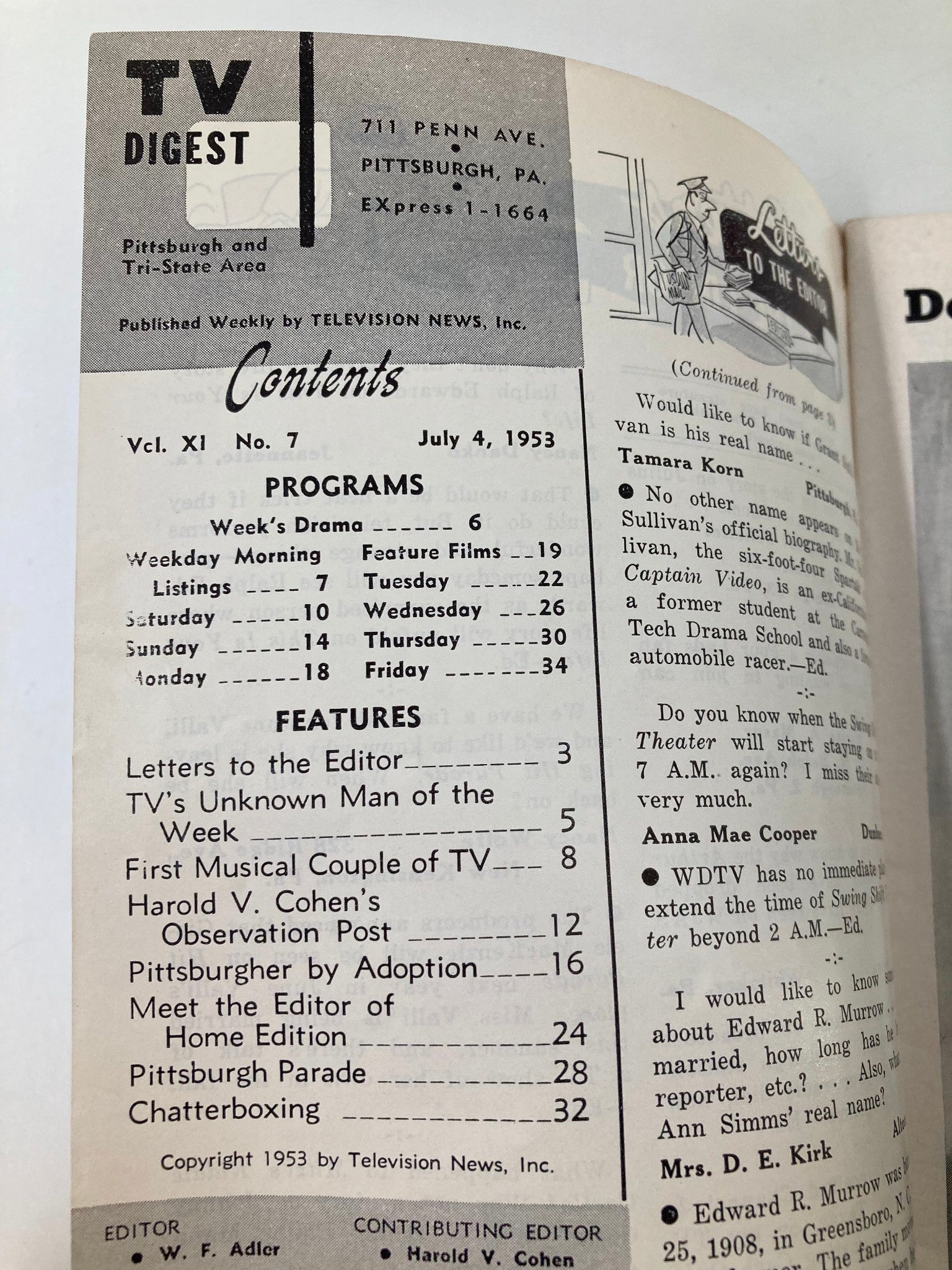 TV Digest Magazine July 4 1953 Dorothy Collins Pittsburgh/Tri State Edition