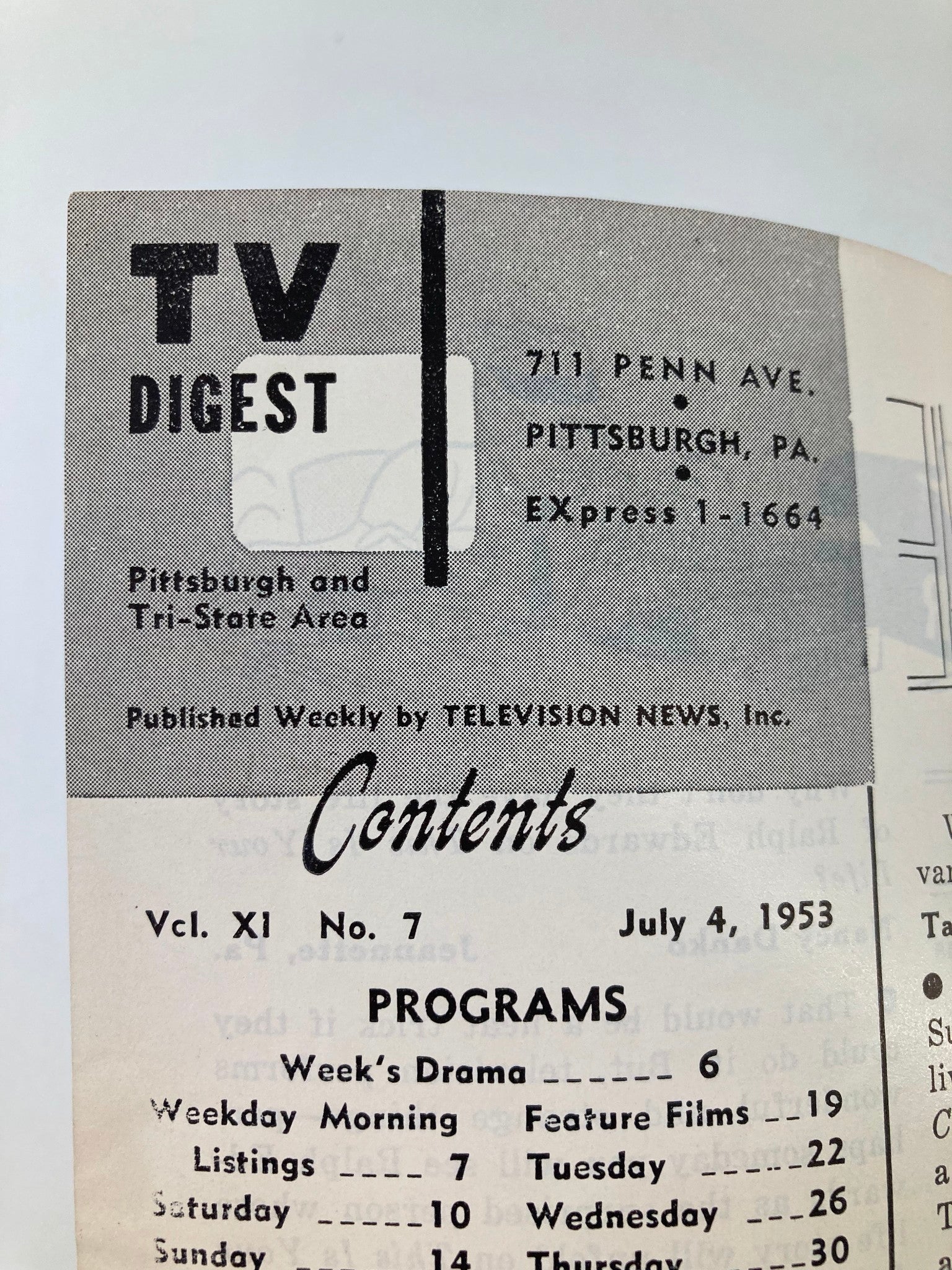 TV Digest Magazine July 4 1953 Dorothy Collins Pittsburgh/Tri State Edition