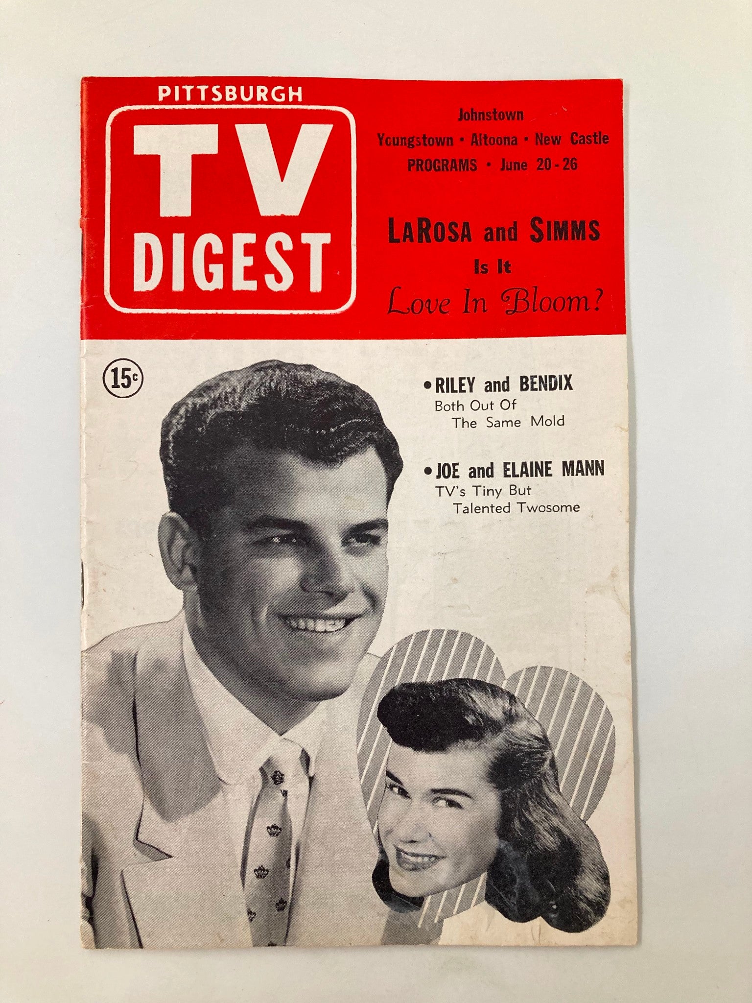 Cover of TV Digest Magazine, June 20, 1953, featuring LaRosa and Simms. The magazine includes articles on television programs, with a distinctive red and white design and photographs of featured personalities, reflective of the early 1950s television era.