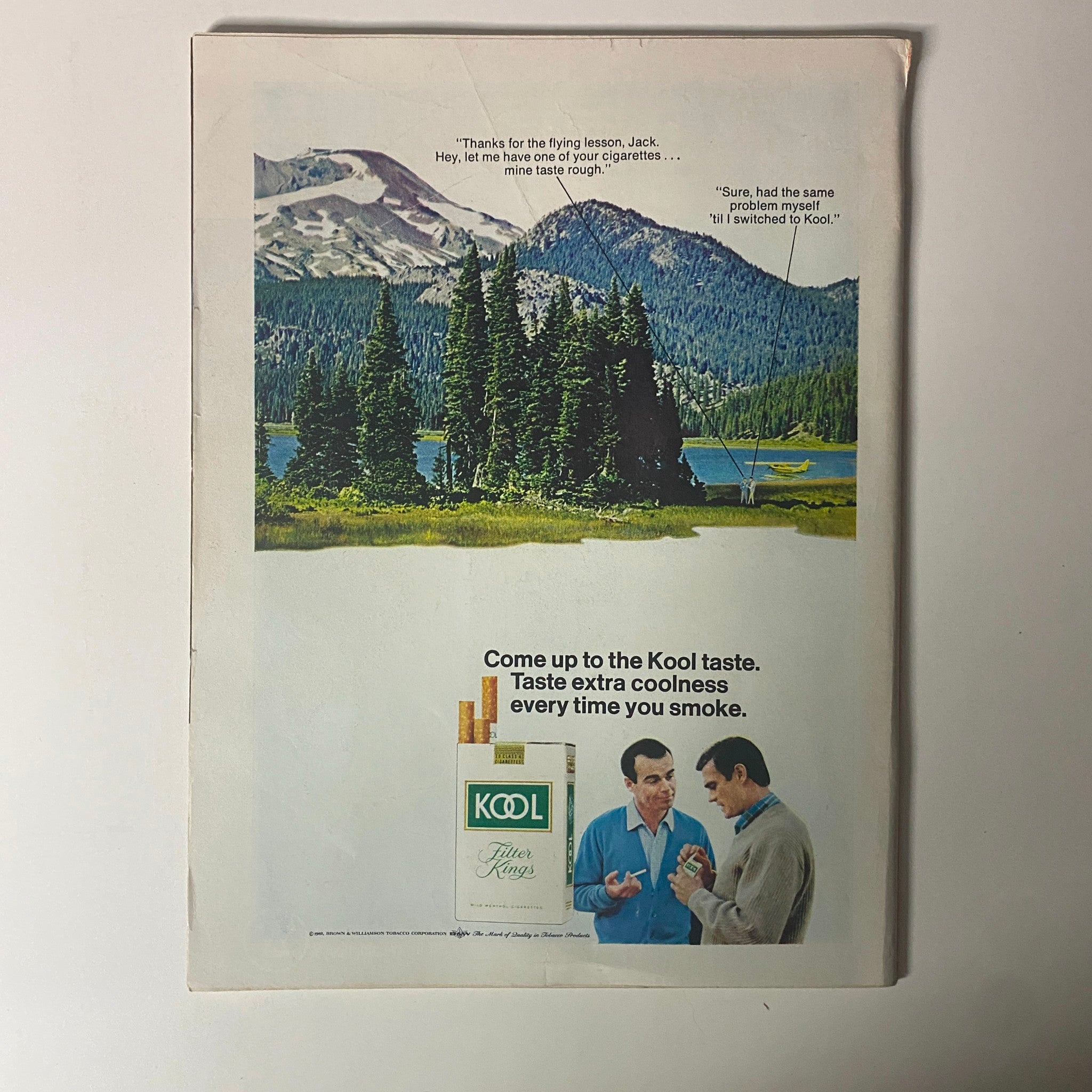 Back cover of Time Magazine, January 5, 1968, with an advertisement for Kool cigarettes featuring a scenic image of mountains.