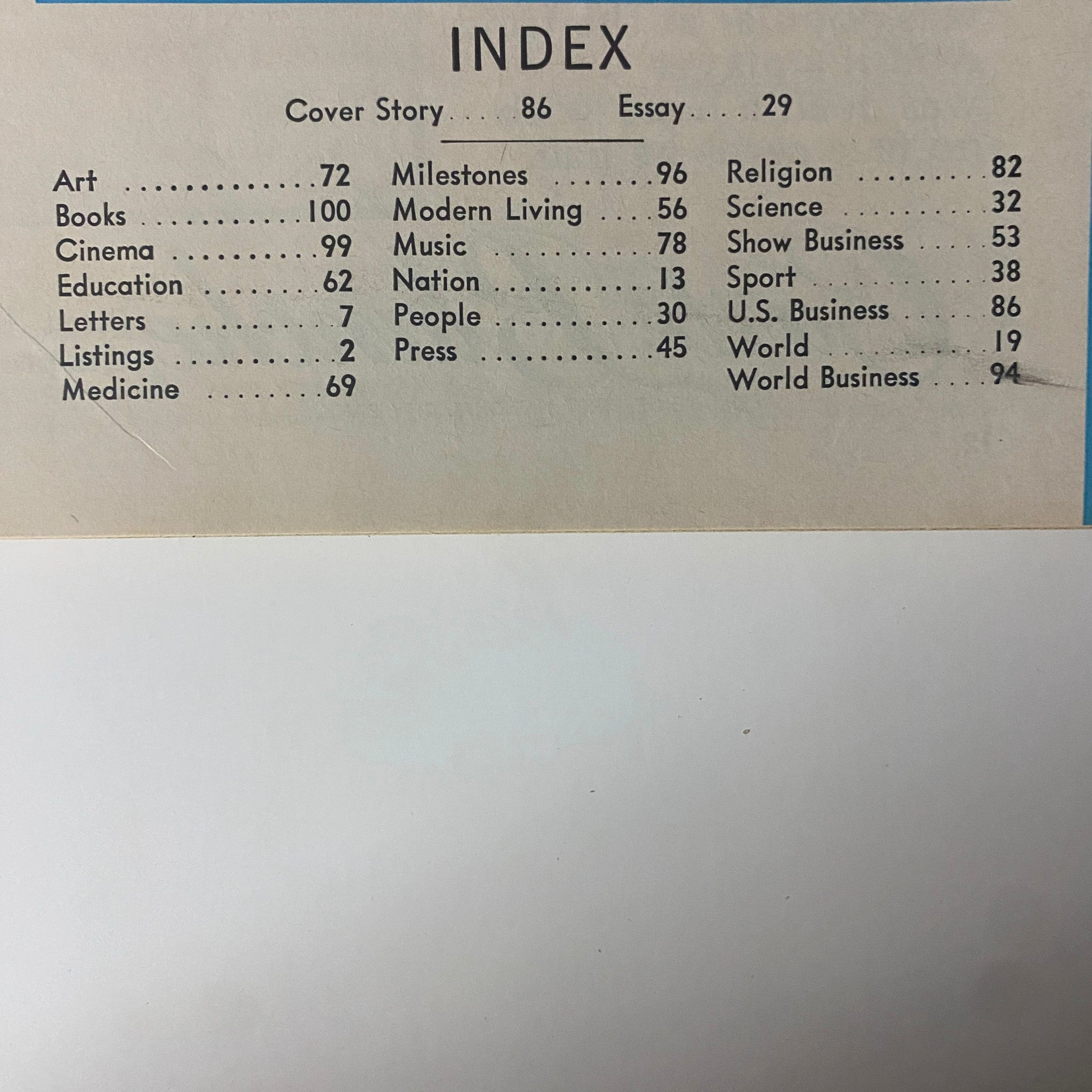 Index page from Time Magazine September 8, 1967 feature detailing sections including Art, Education, and Business alongside the cover story on Harold S. Geneen.