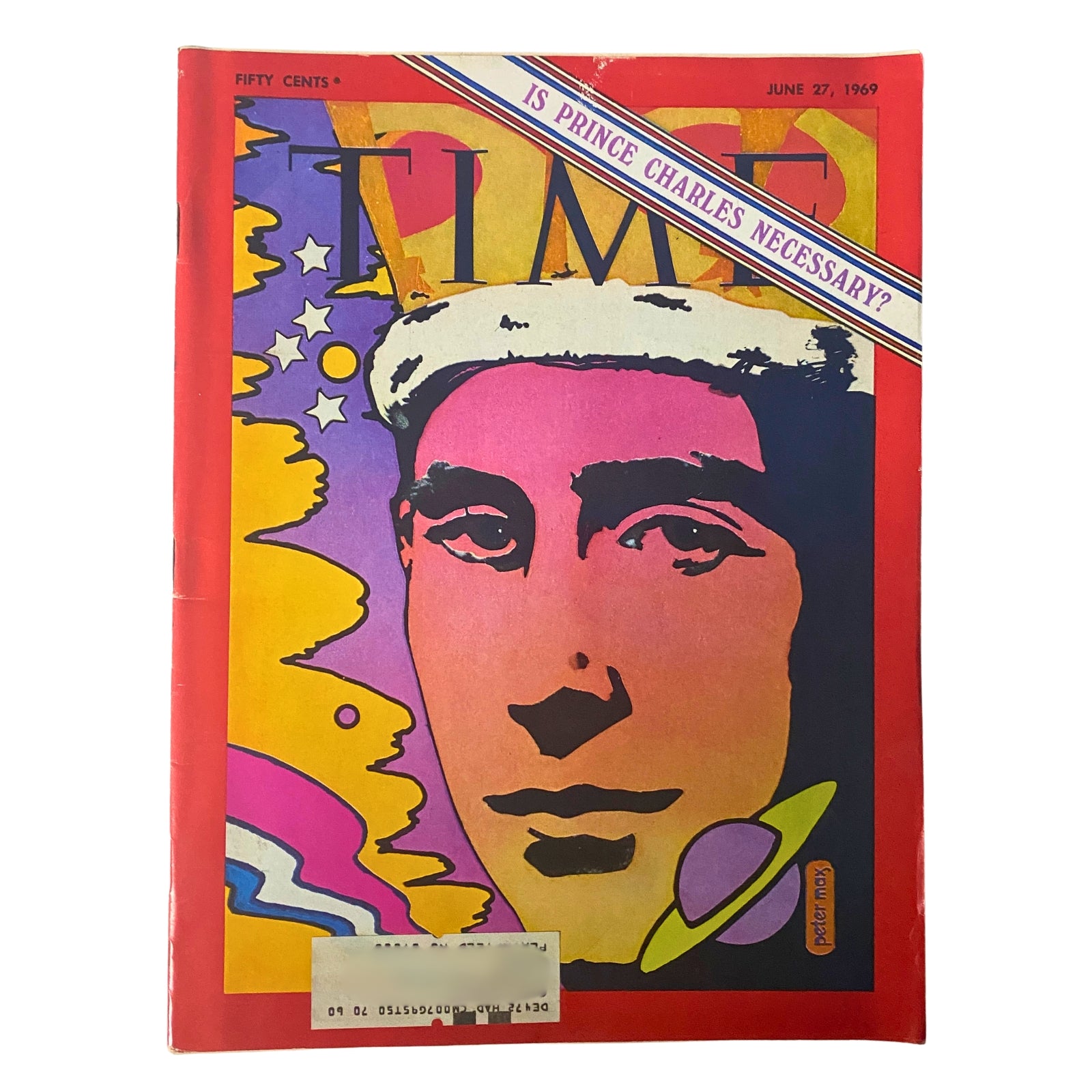 Cover of Time Magazine, June 27, 1969 featuring an artistic representation of Prince Charles of Wales, questioning his necessity with vibrant colors and bold graphics.