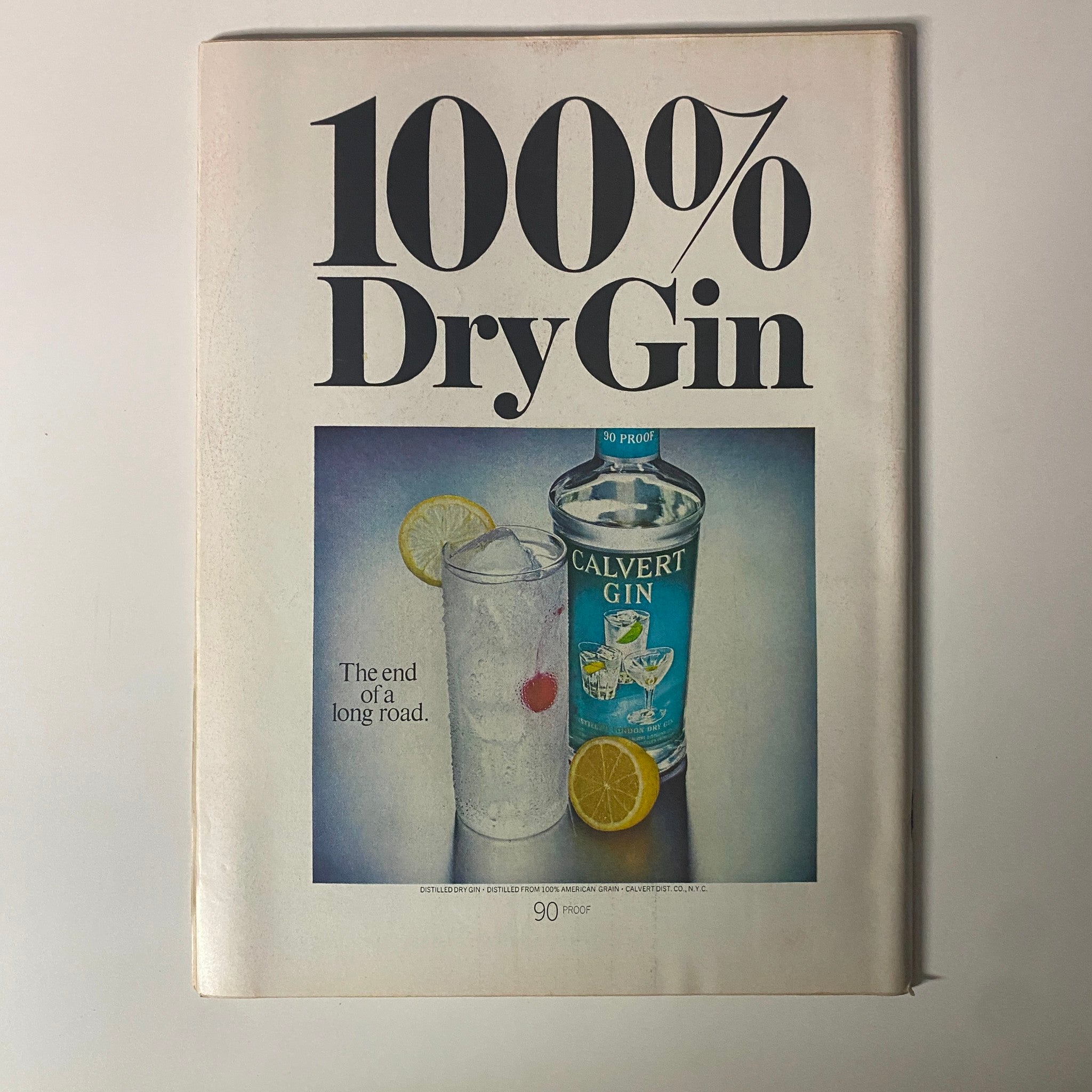 Advertisement page for Calvert Gin featured in Time Magazine, June 27, 1969, promoting 100% dry gin with a visual of the product alongside a cocktail.