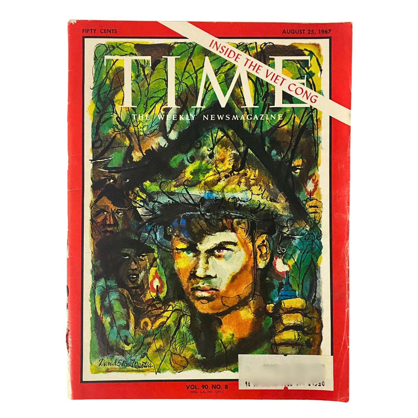 Time Magazine cover from August 25, 1967, Volume 90, No. 8 featuring the cover story 'Inside The Viet Cong' with an artistic illustration depicting a soldier.