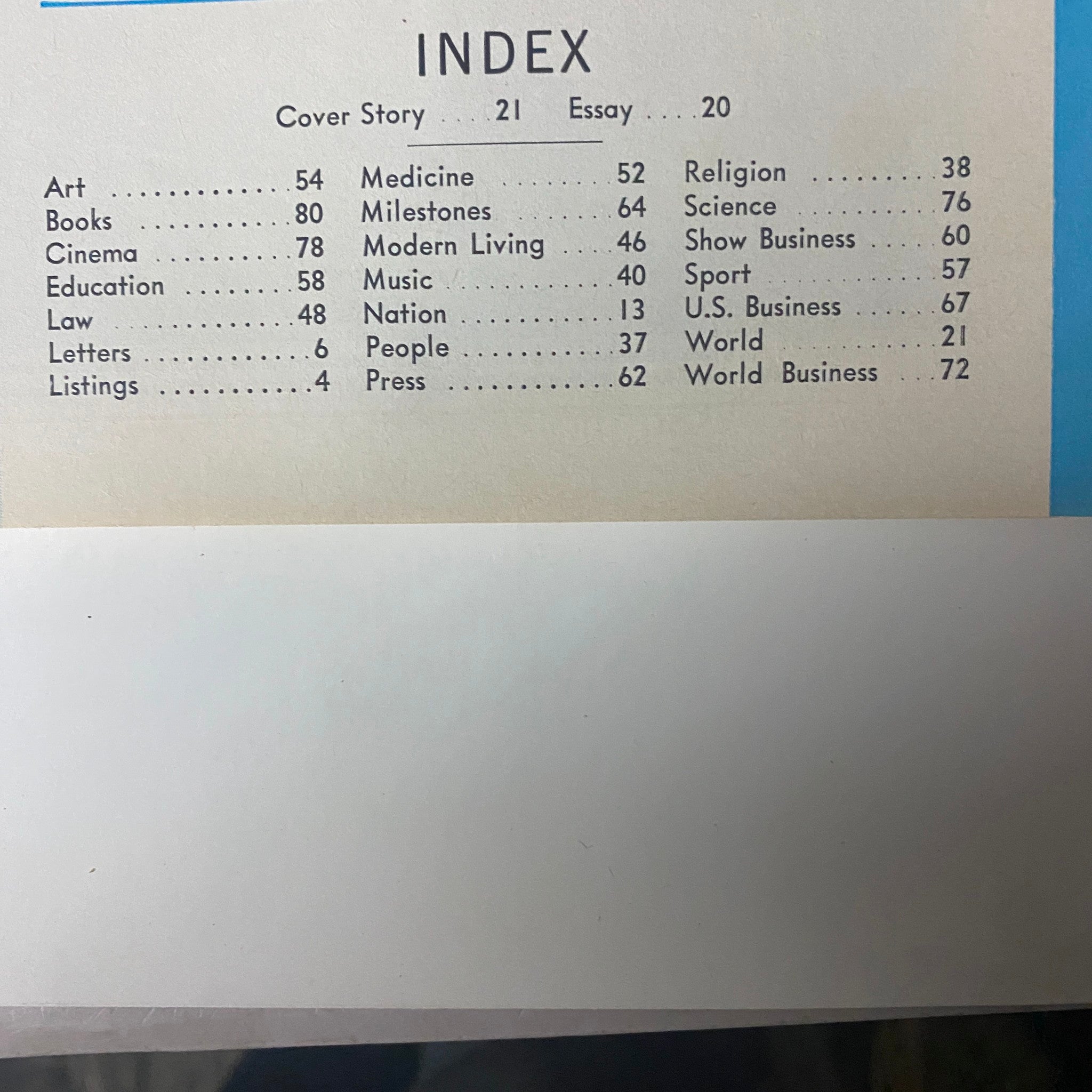 Index page from Time Magazine, August 25, 1967, Volume 90, No. 8, listing articles including 'Inside The Viet Cong' and other cultural, political, and economic topics.