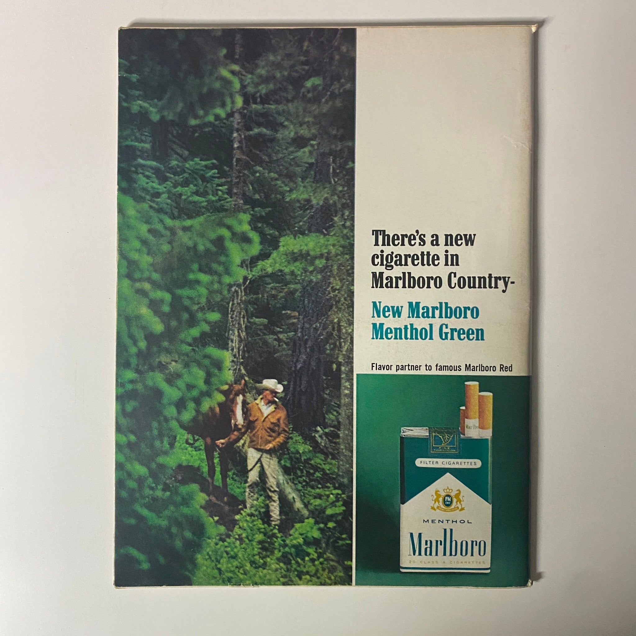 Advertisement page in Time Magazine March 17, 1967, promoting the new Marlboro Menthol Green cigarettes.