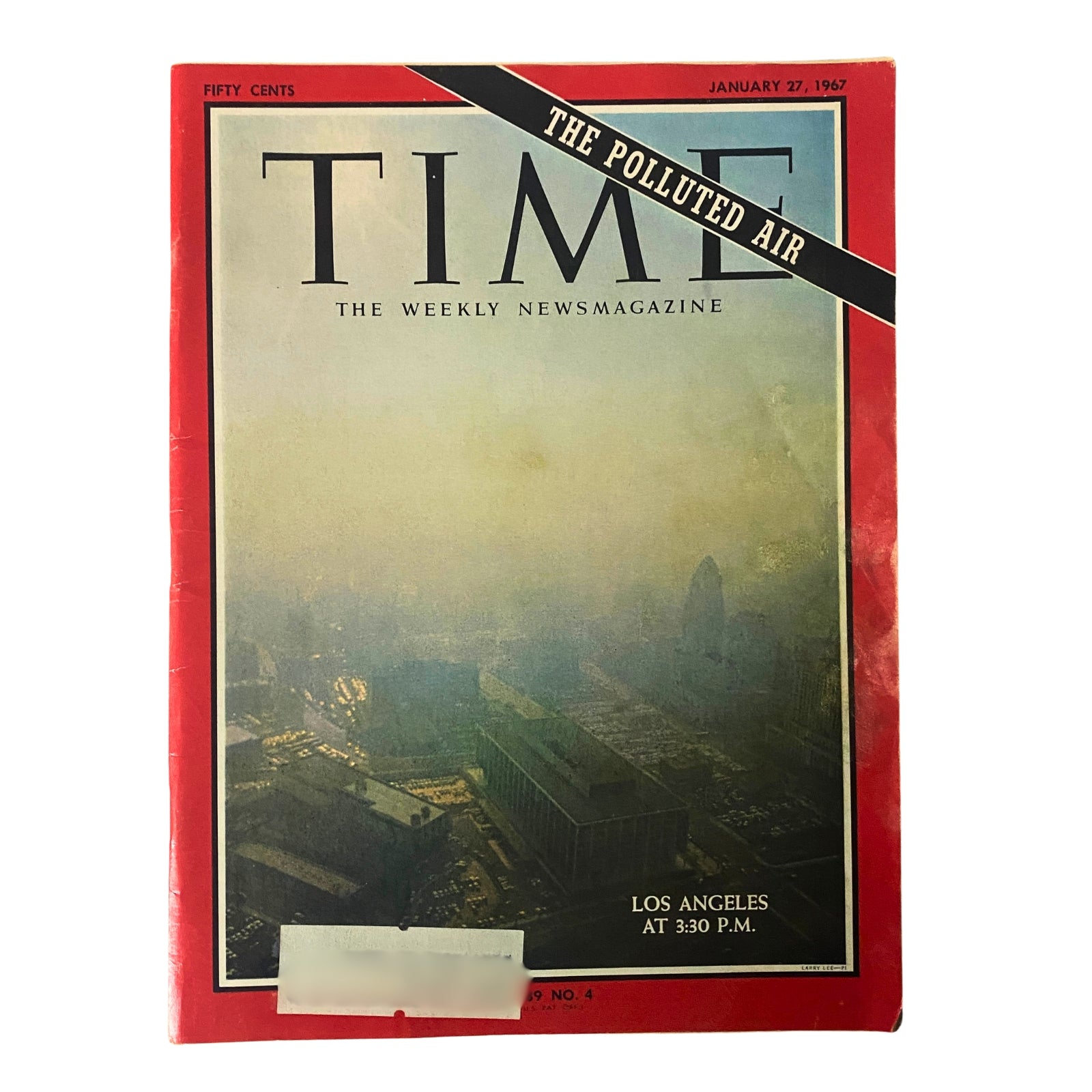 Time Magazine cover from January 27, 1967, featuring 'The Polluted Air of Los Angeles', highlighting the air pollution crisis in the city.