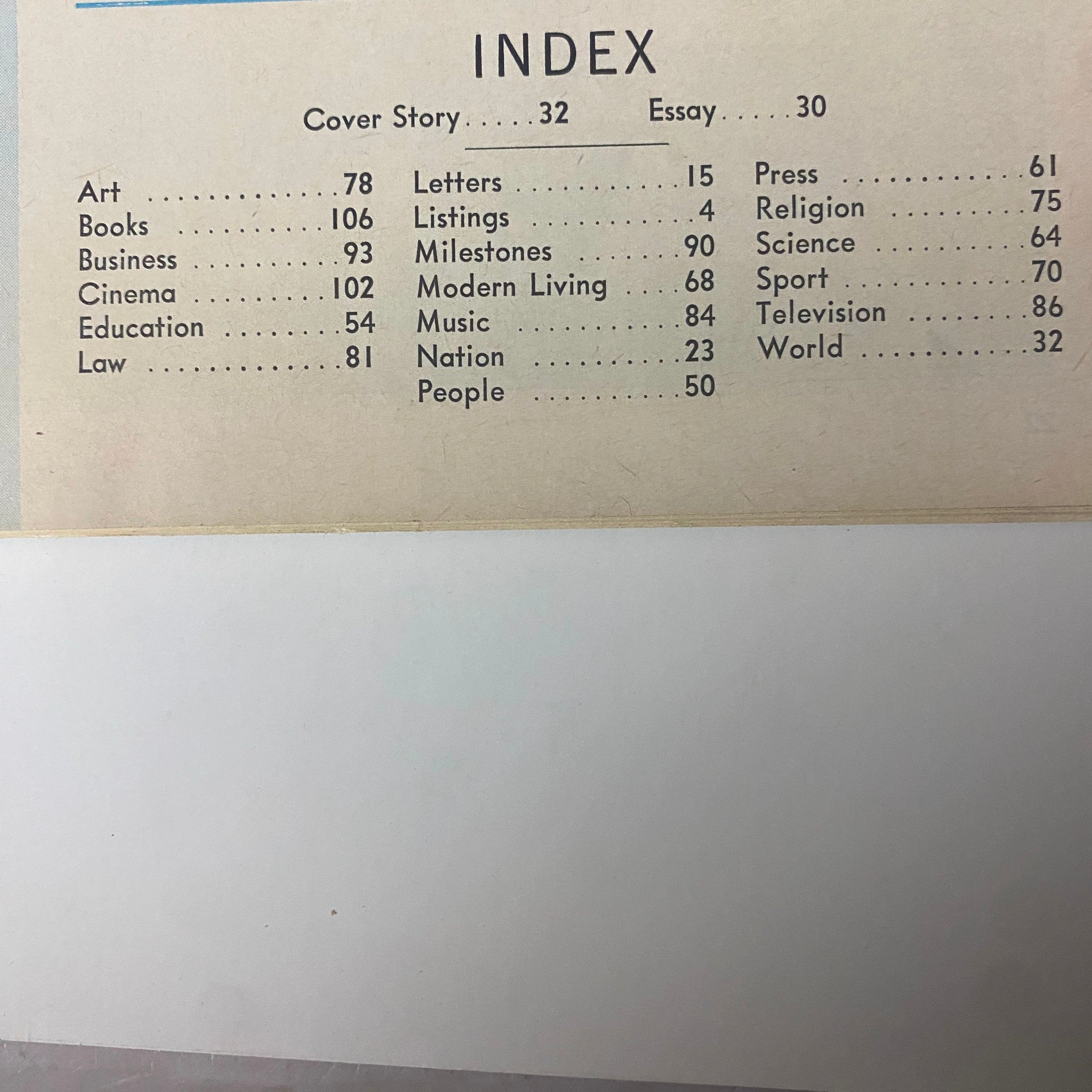 Index page of Time Magazine November 10, 1967, detailing sections such as Art, Books, Business, Education, and more, reflecting cultural and societal topics covered in this issue.