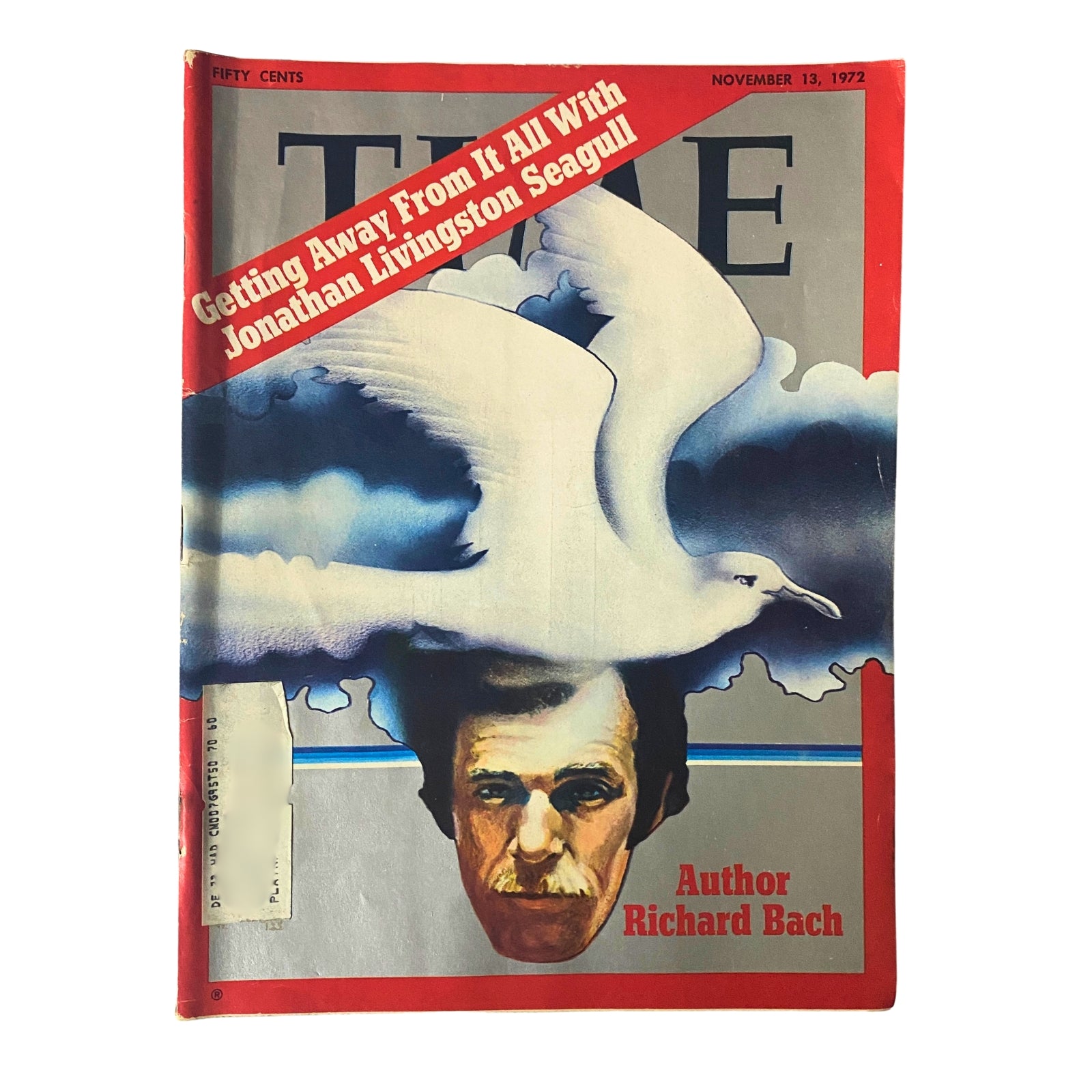 Cover of Time Magazine from November 13, 1972 featuring author Richard Bach and the headline 'Getting Away From It All With Jonathan Livingston Seagull'. This issue showcases Bach's literary impact and its cultural significance.