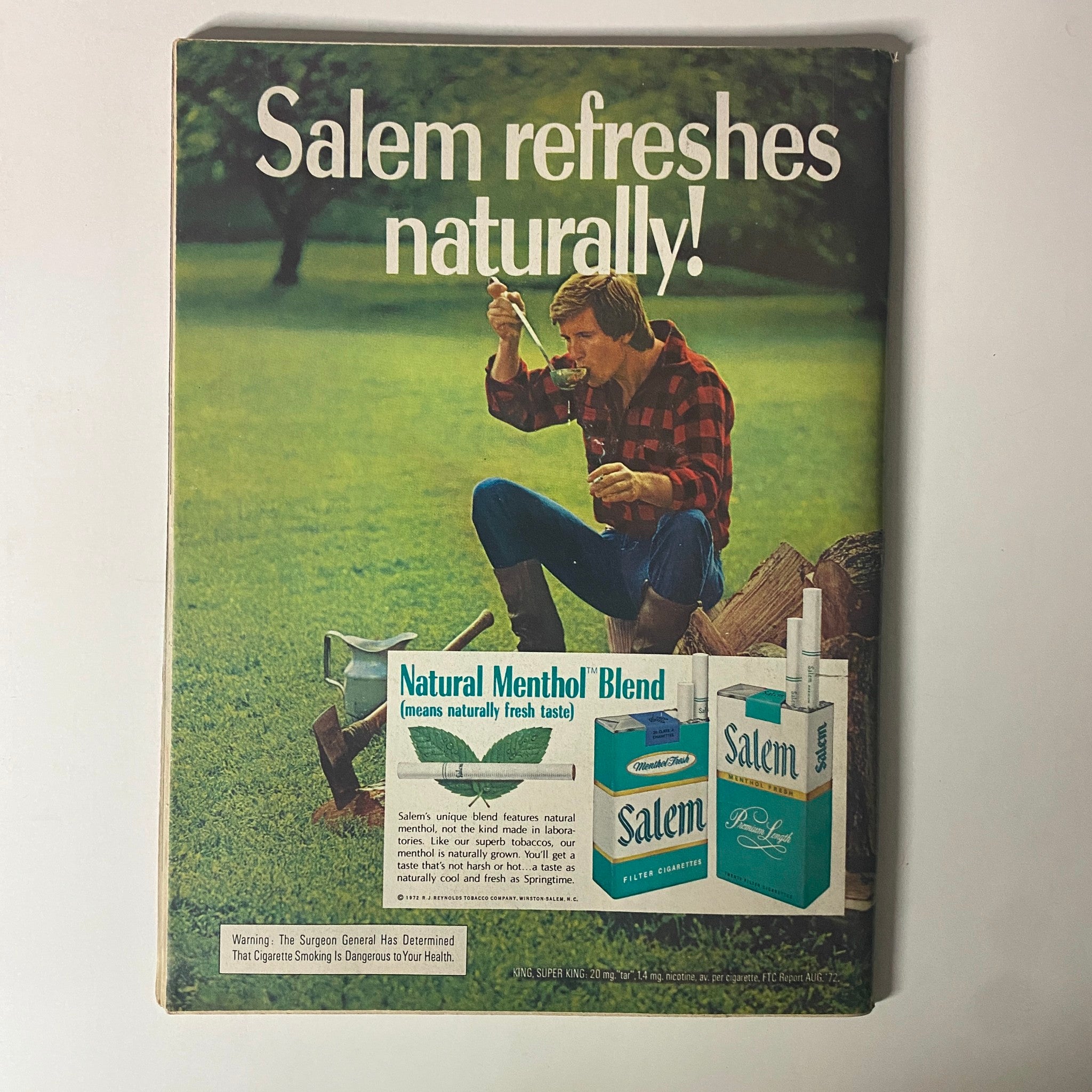 Back cover of Time Magazine from November 13, 1972 featuring an advertisement for Salem cigarettes, illustrating the branding and marketing strategies of the era.