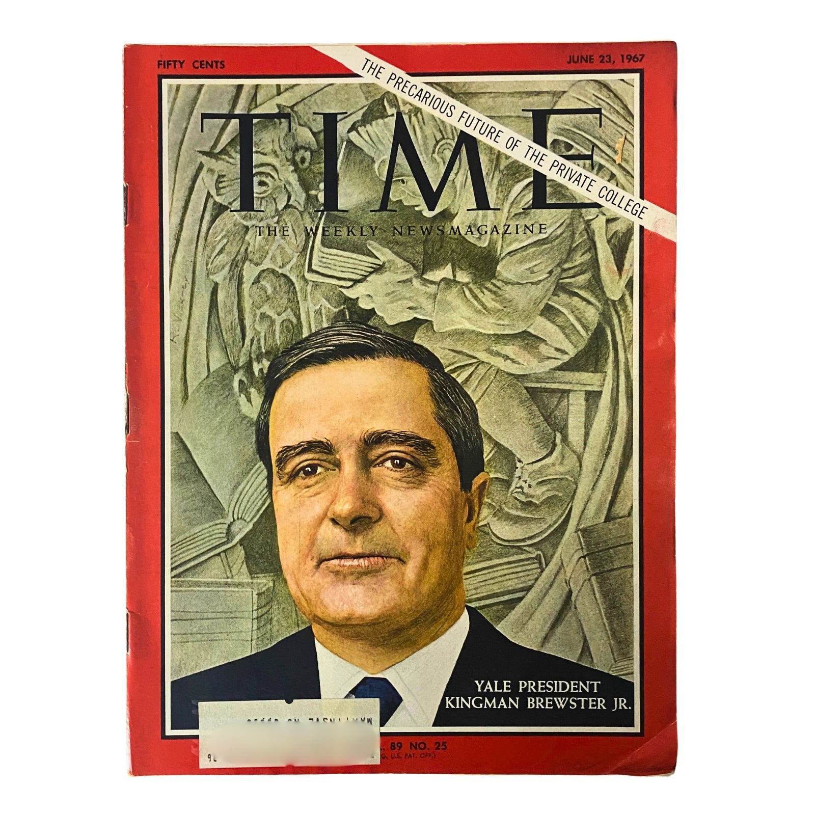 Cover of Time Magazine dated June 23, 1967, featuring Yale President Kingman Brewster Jr., showcasing themes of higher education and societal change.