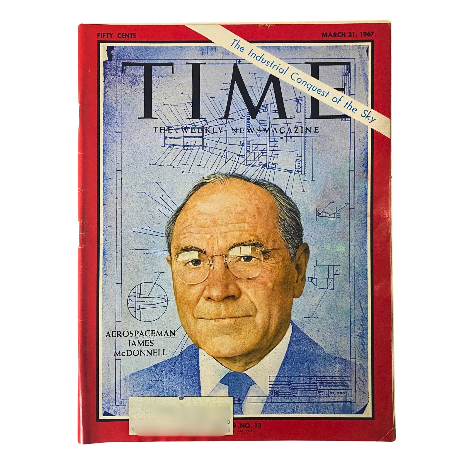 Time Magazine March 31, 1967 Cover featuring Aerospaceman James McDonnell, highlighting his contributions to aviation and space exploration.