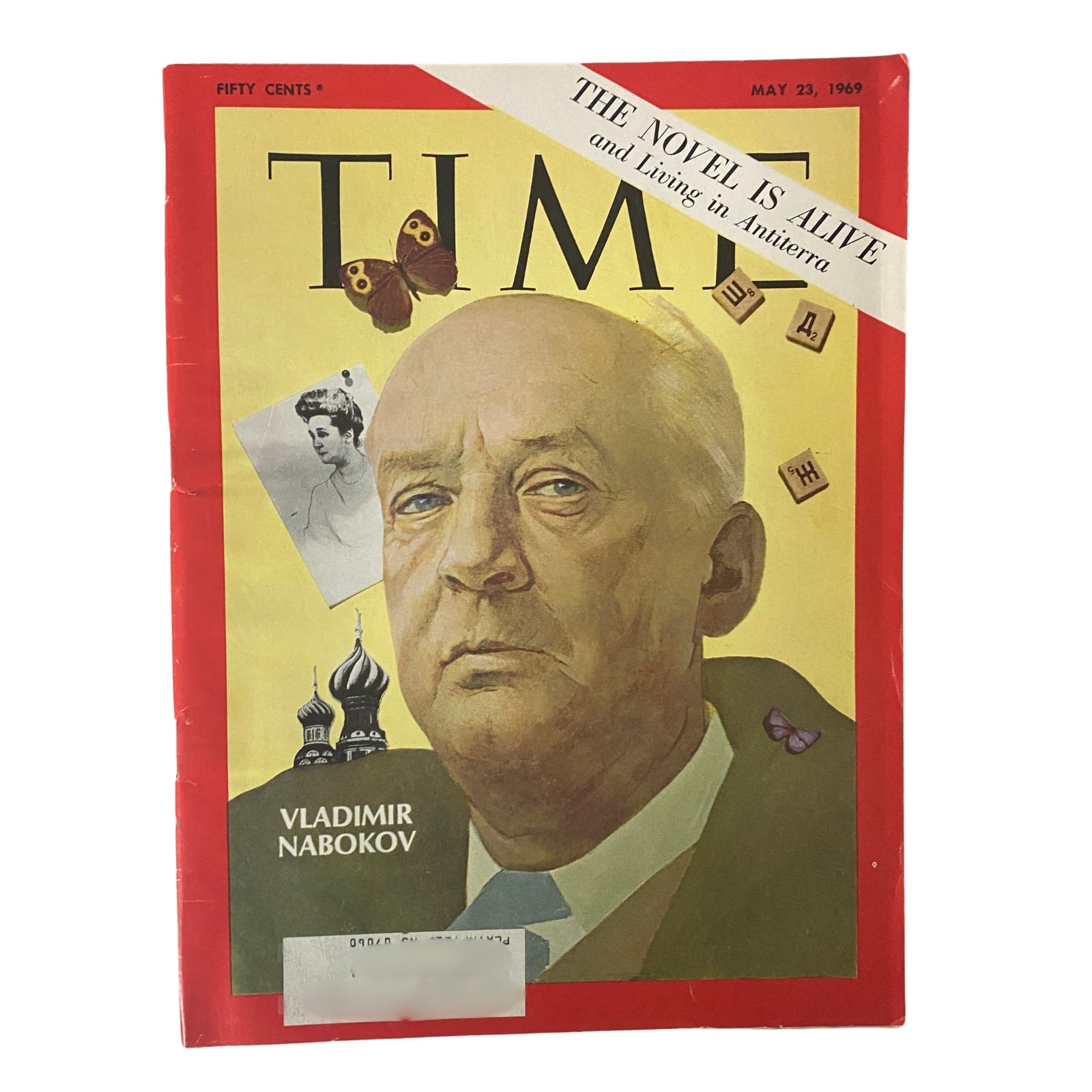Cover of Time Magazine, May 23, 1969, featuring Vladimir Nabokov with the title 'The Novel is Alive'. The magazine highlights Nabokov's influence on literature.