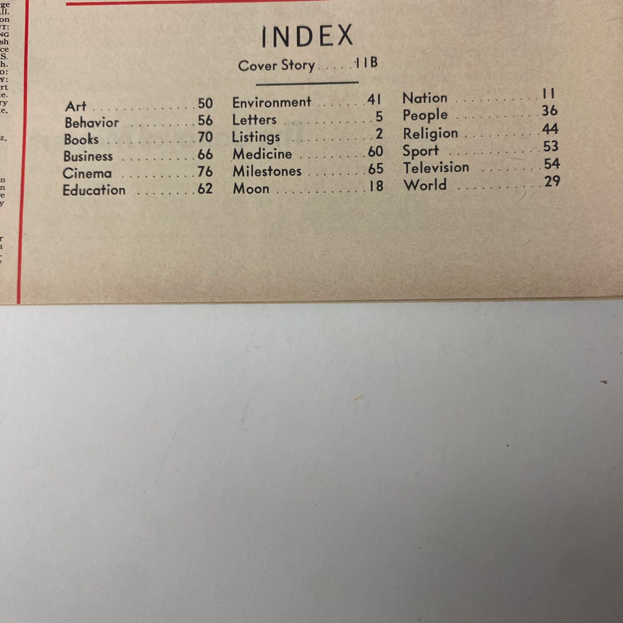 Index page from Time Magazine August 1, 1969 issue, outlining articles including the cover story on Edward Kennedy after funeral, focusing on historical and political discussions.